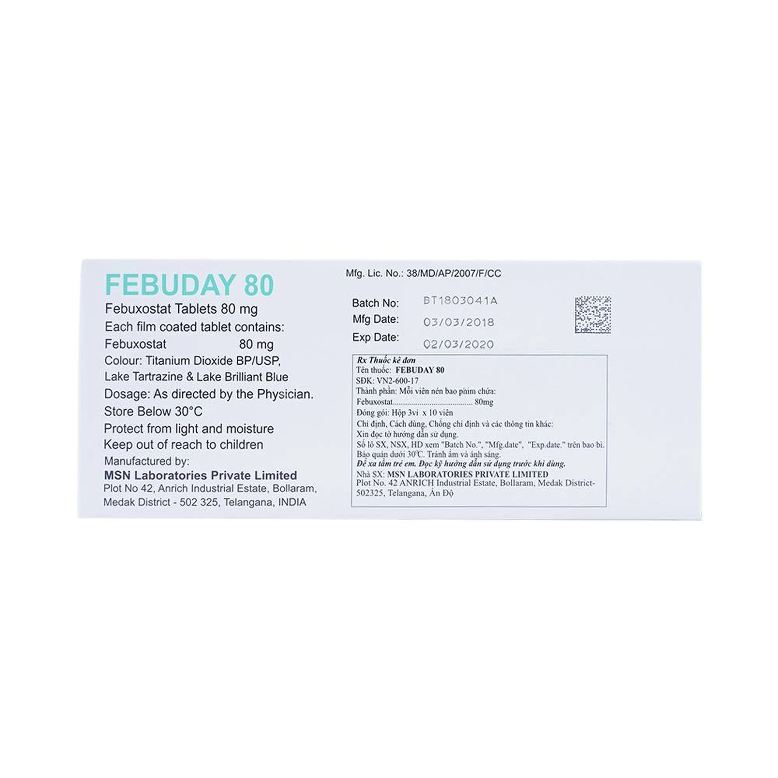 Thuốc Febuday 80 MSN điều trị tăng acid uric huyết (3 vỉ x 10 viên)