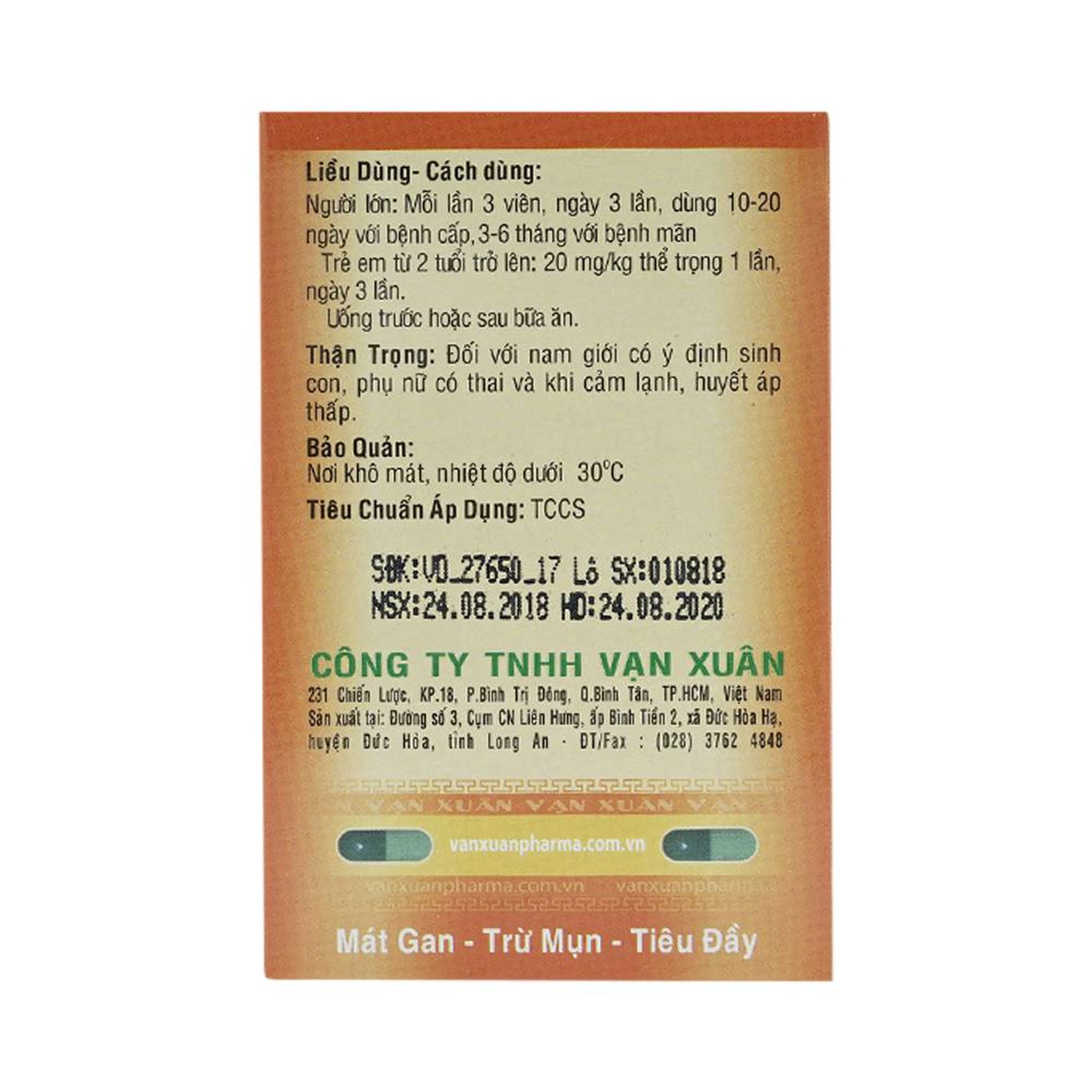 Thuốc Diệp Hạ Châu V Vạn Xuân điều trị chứng thấp nhiệt trong viêm gan cấp và mãn (10 vỉ x 10 viên)