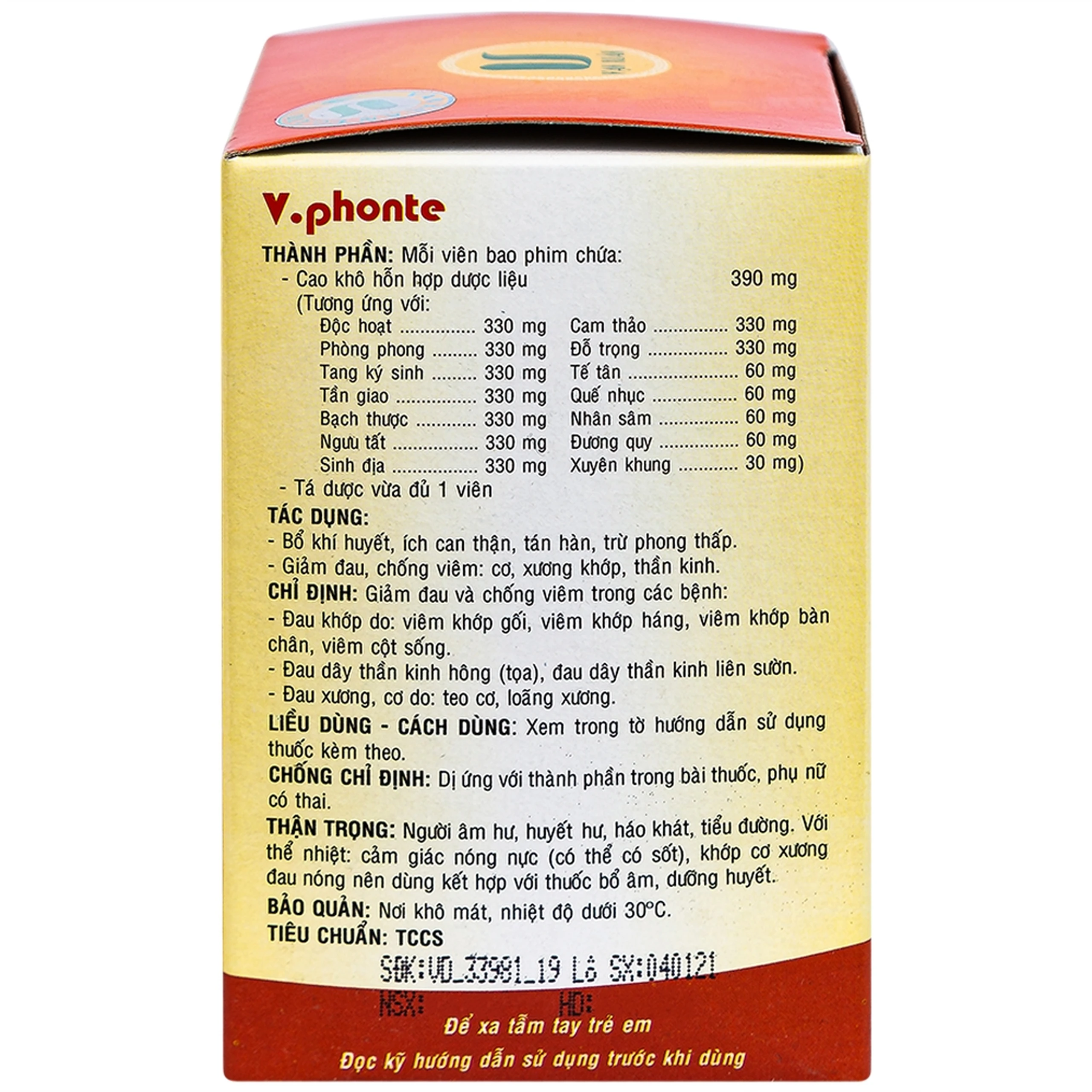 Thuốc V.phonte Vạn Xuân chữa trị phong thấp (10 vỉ x 10 viên)