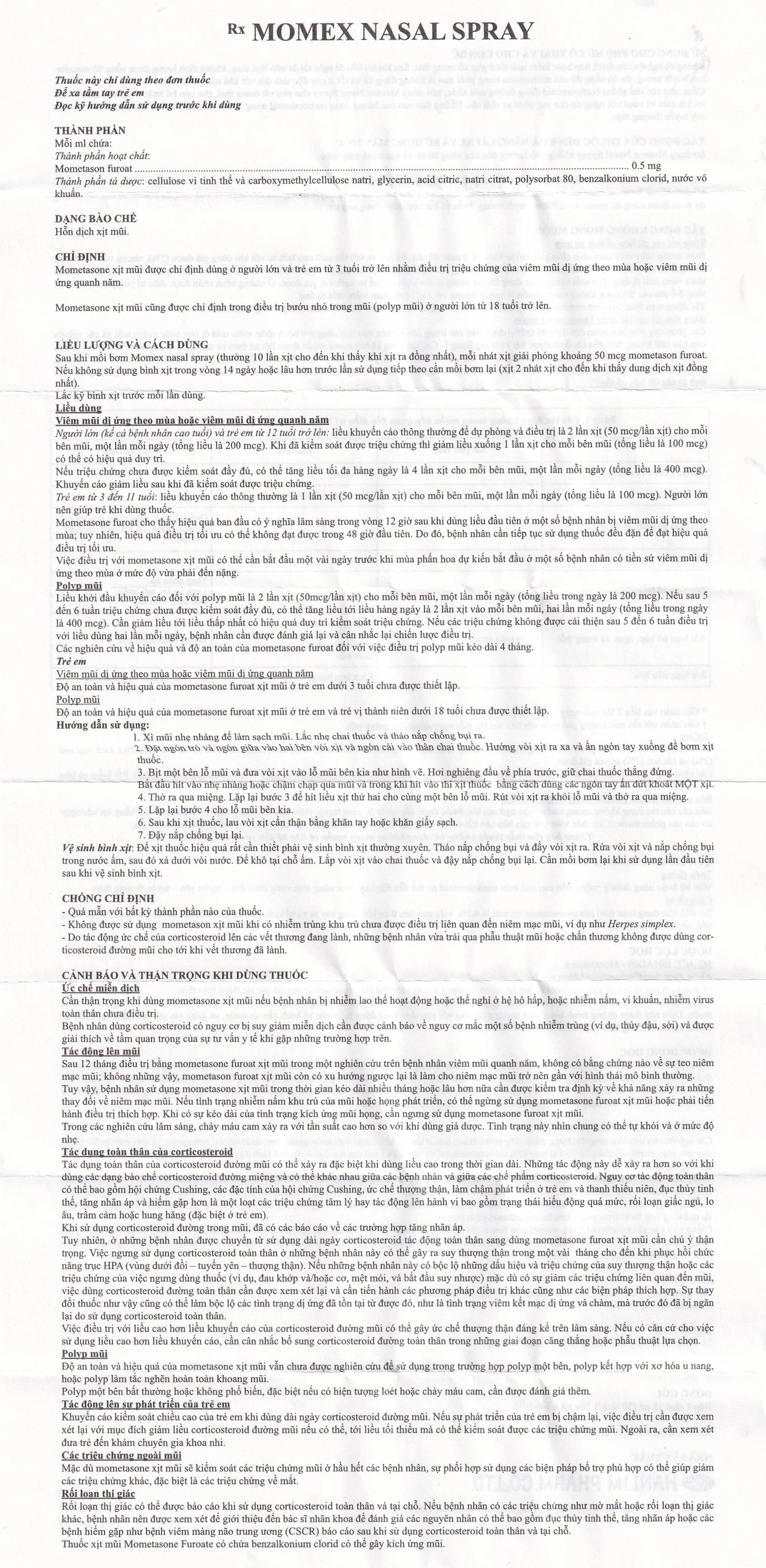 Hỗn dịch xịt mũi Momex Nasal Spray Hanlim điều trị viêm mũi theo mùa (18ml)