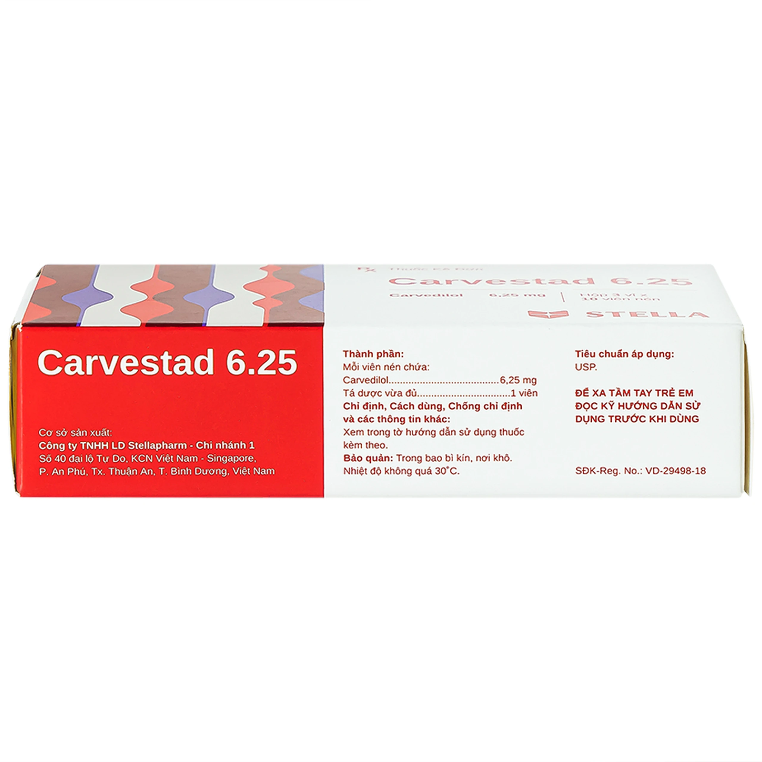 Thuốc Carvestad 6.25 Stella điều trị tăng huyết áp, đau thắt ngực (3 vỉ x 10 viên)