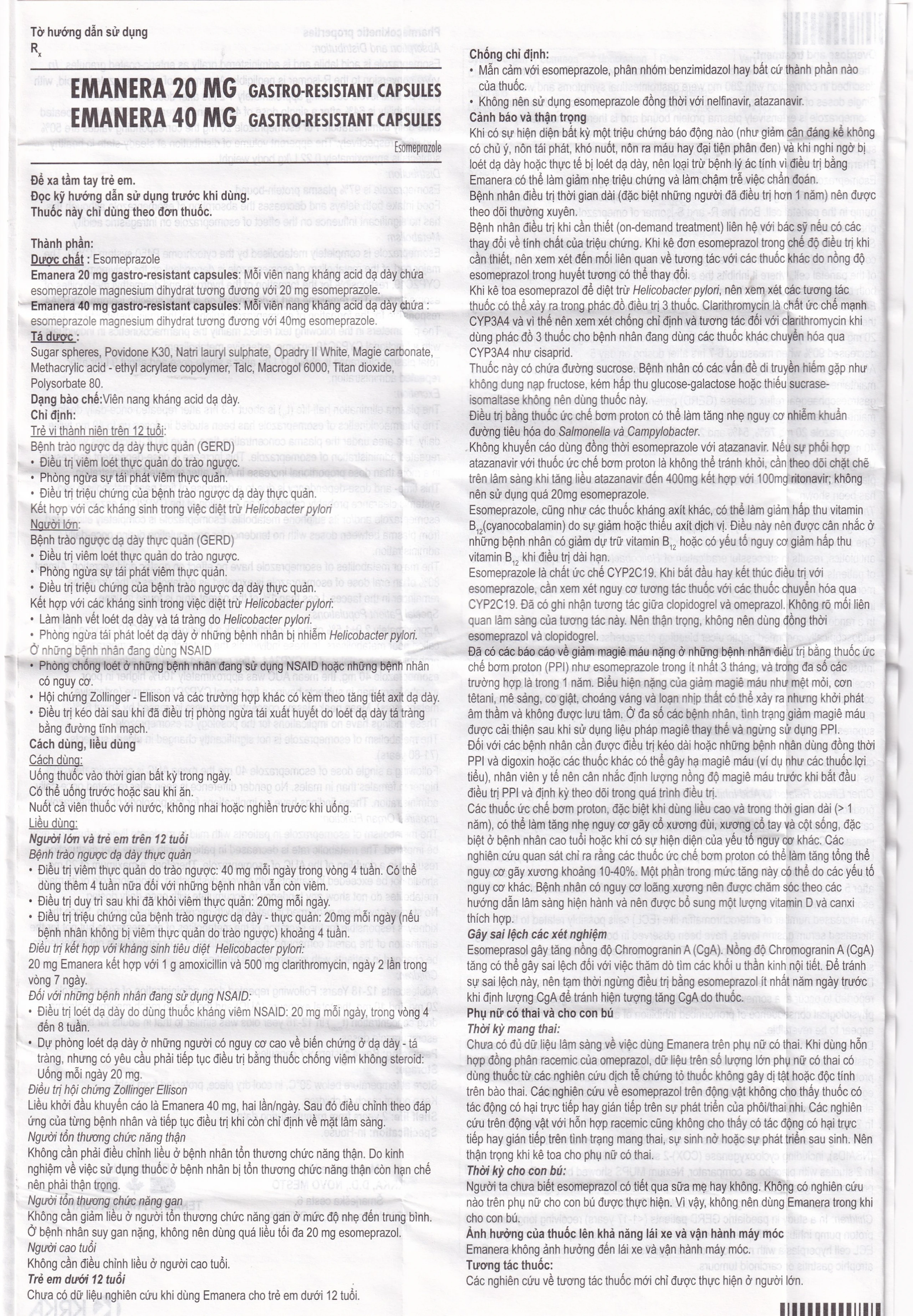 Thuốc Emanera 20mg KRKA điều trị trào ngược dạ dày thực quản (4 vỉ x 7 viên)