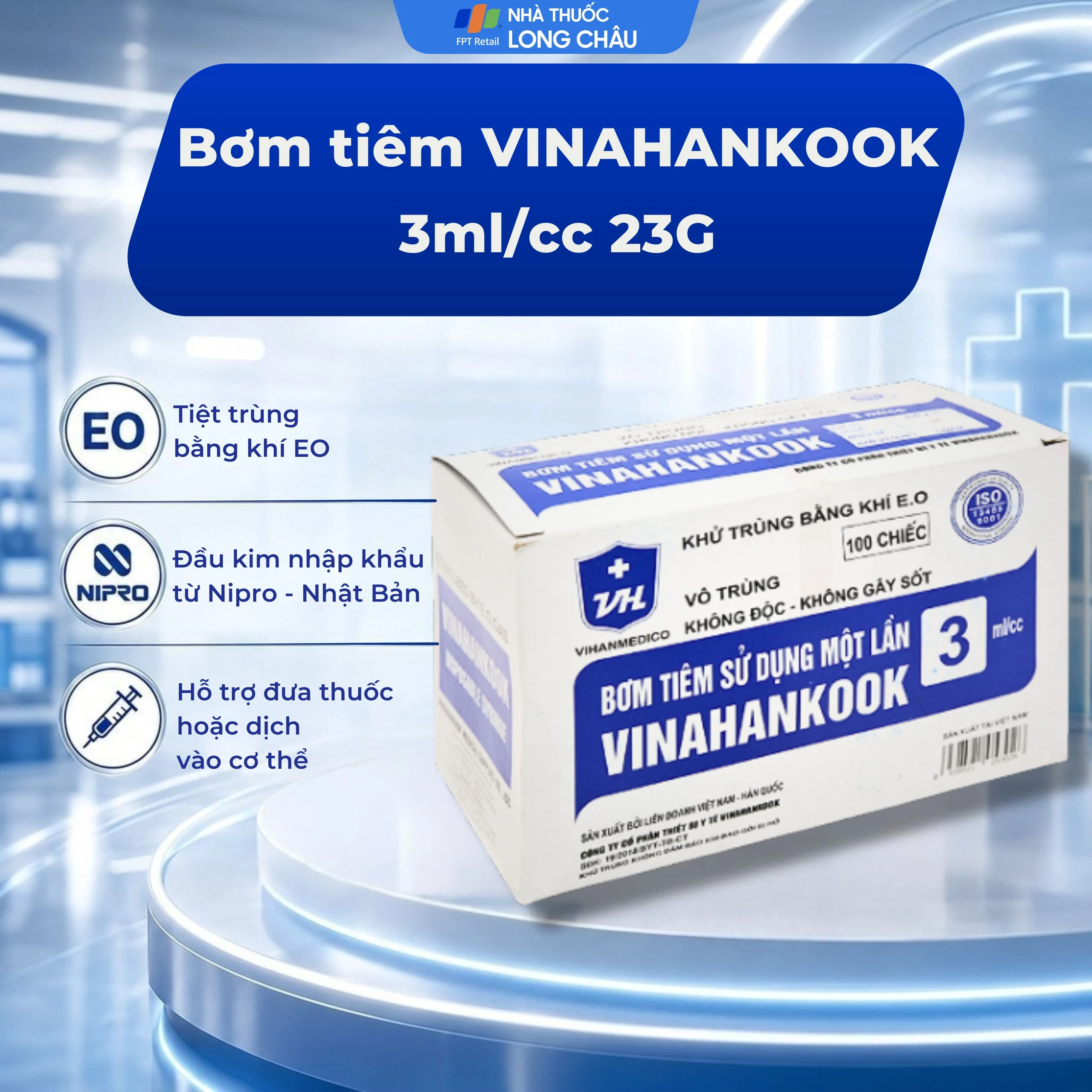 Bơm tiêm 3ml/cc 23G Vinahankook dùng một lần (100 cái) 2