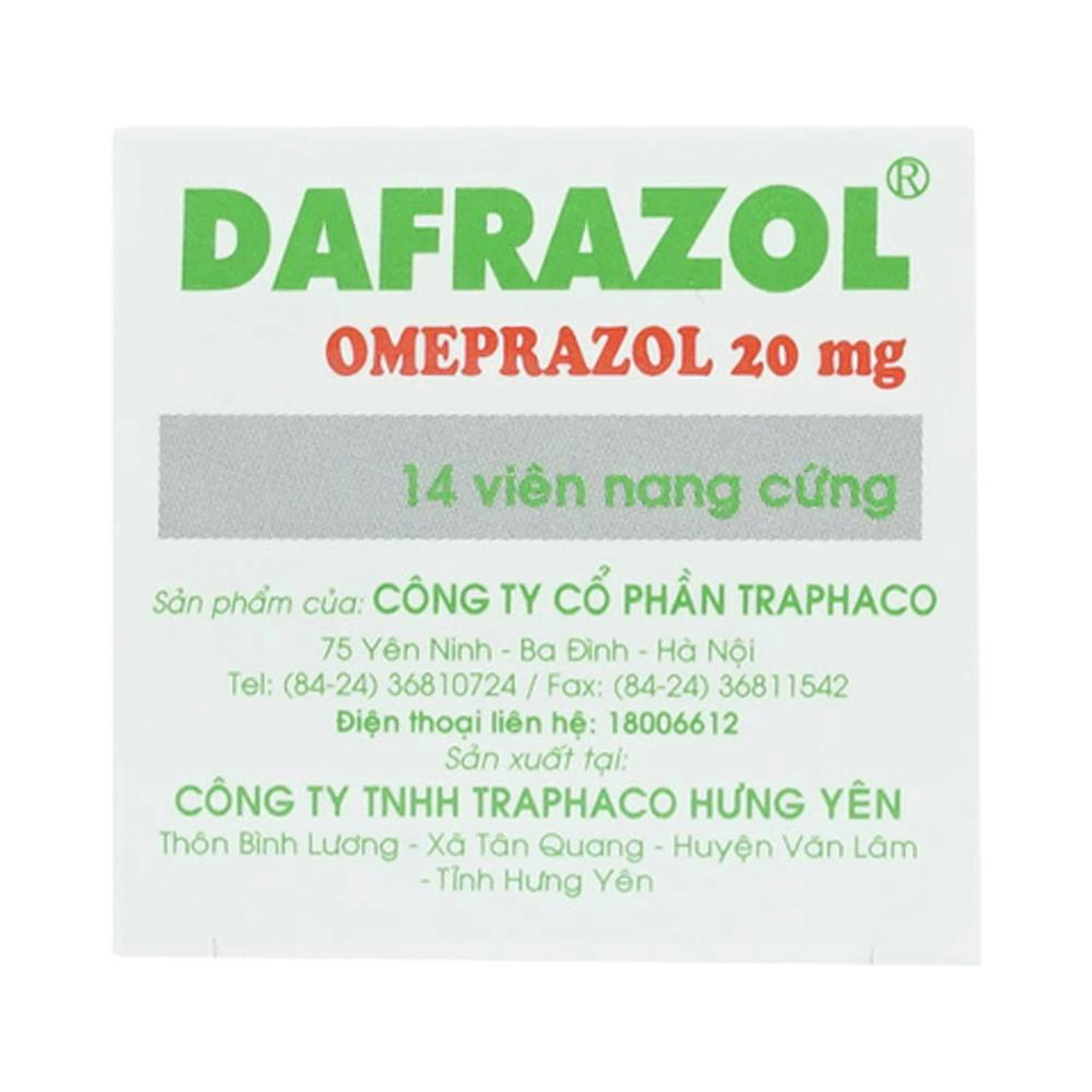 Thuốc Dafrazol  Traphaco điều trị và phòng ngừa loét dạ dày tá tràng, viêm thực quản trào ngược (14 viên)
