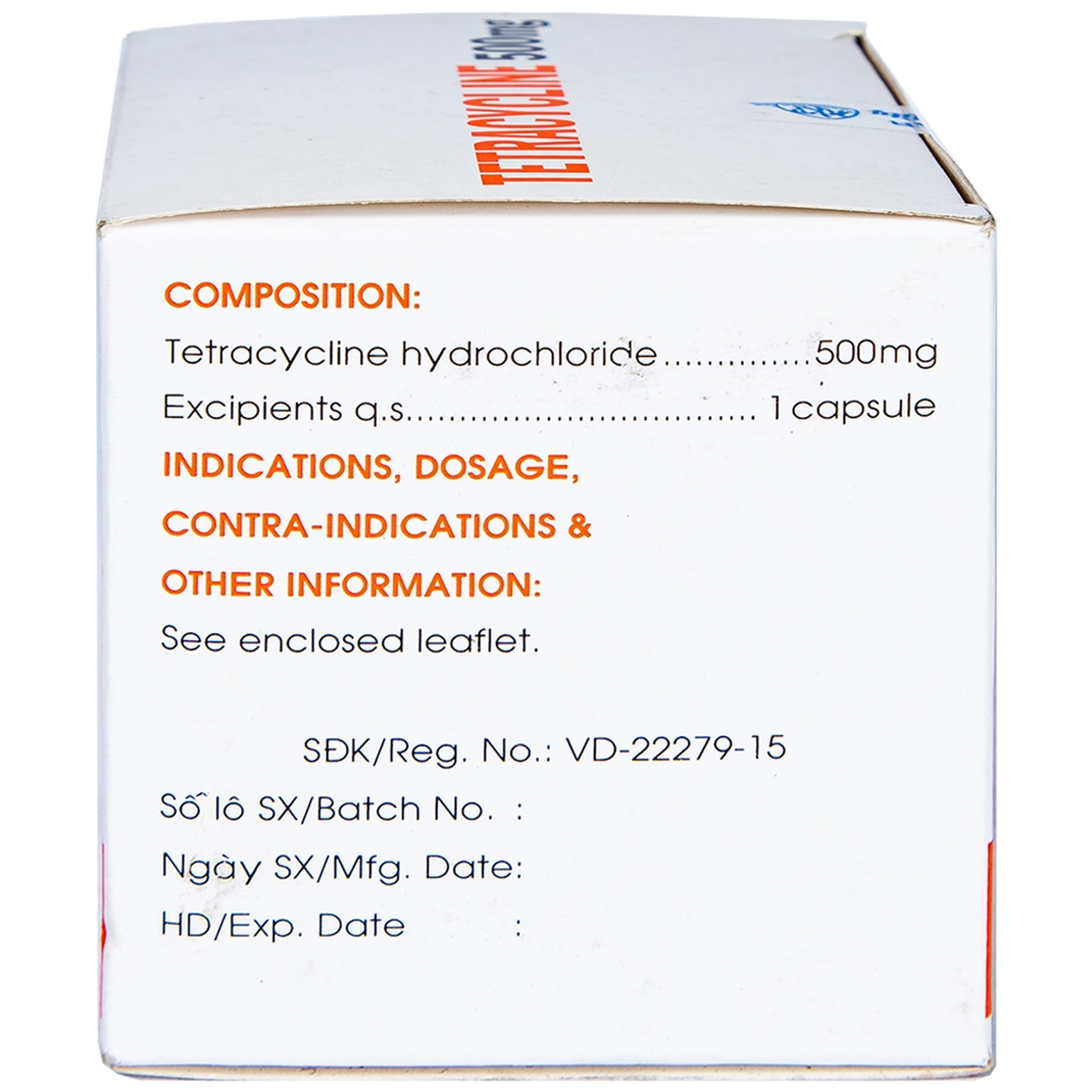 Thuốc Tetracycline 500mg Mekophar điều trị nhiễm khuẩn đường hô hấp, đường sinh dục (10 vỉ x 10 viên)