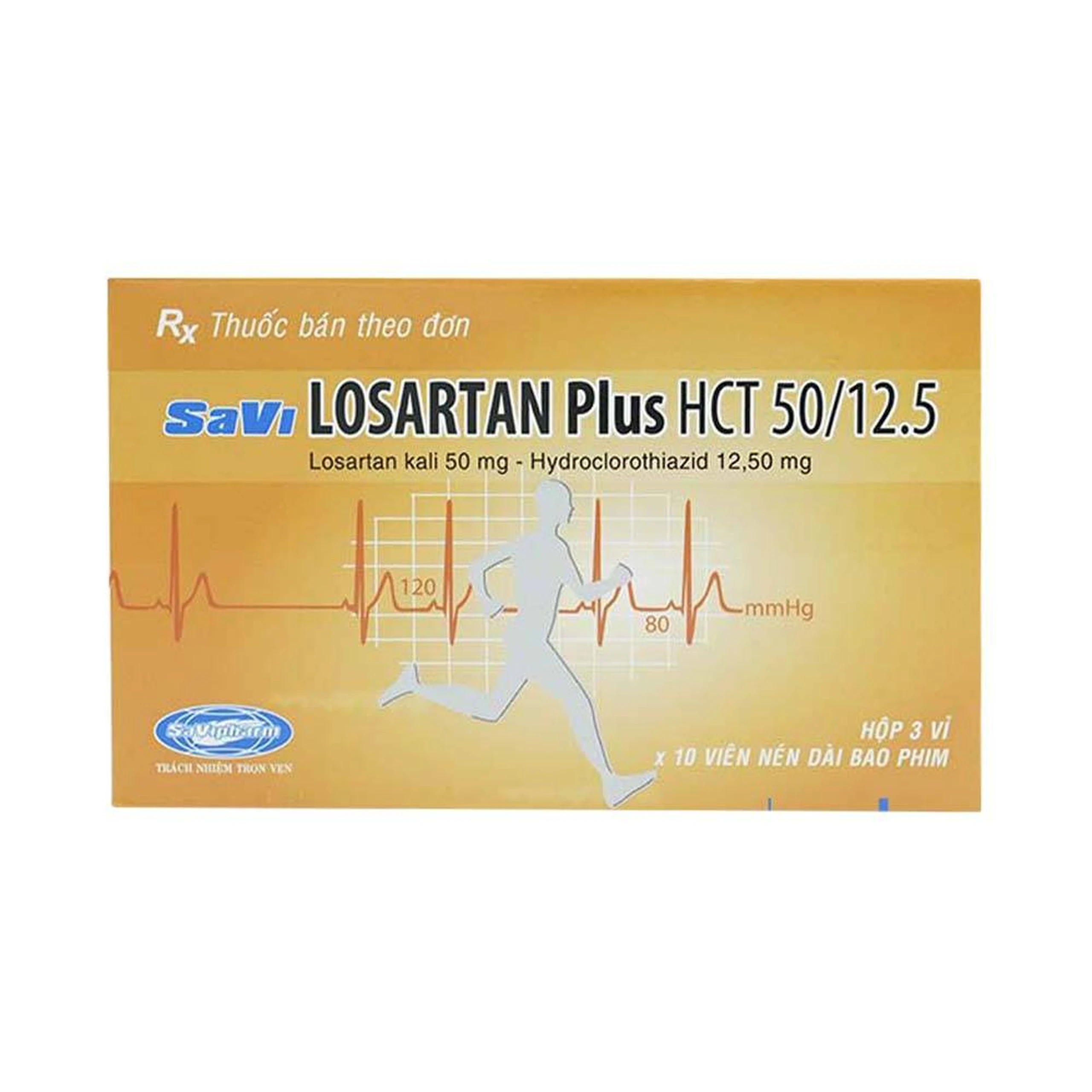 Thuốc Losartan Plus HCT 50/12.5 Savi Pharm điều trị tăng huyết áp (3 vỉ x 10 viên)