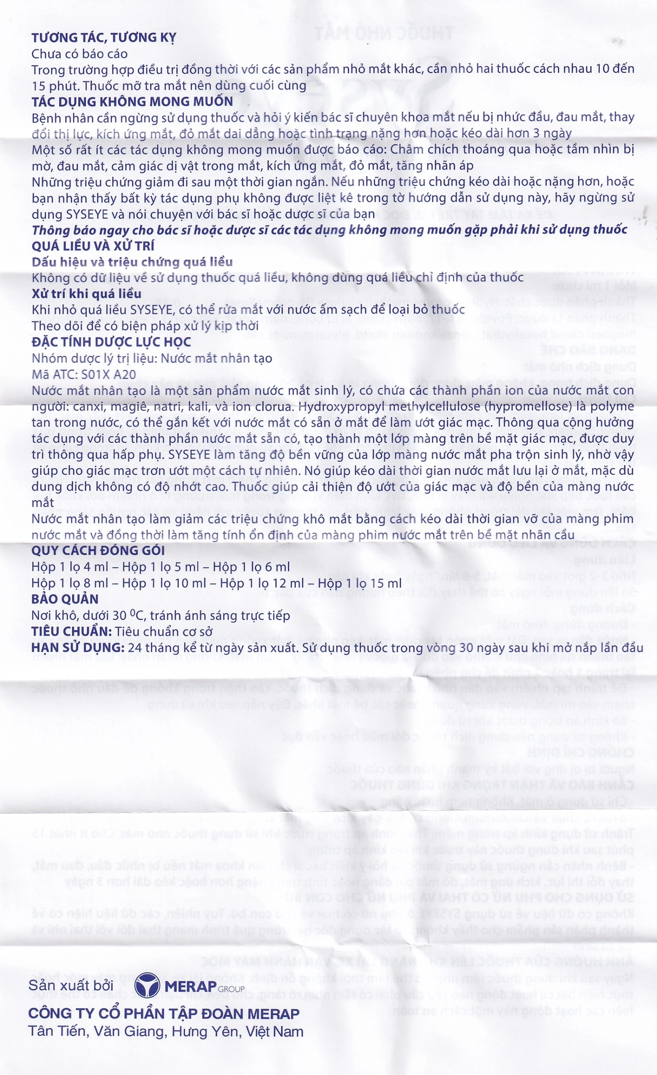 Thuốc nhỏ mắt Syseye Merap điều trị và làm giảm cảm giác khó chịu do khô mắt (10ml)