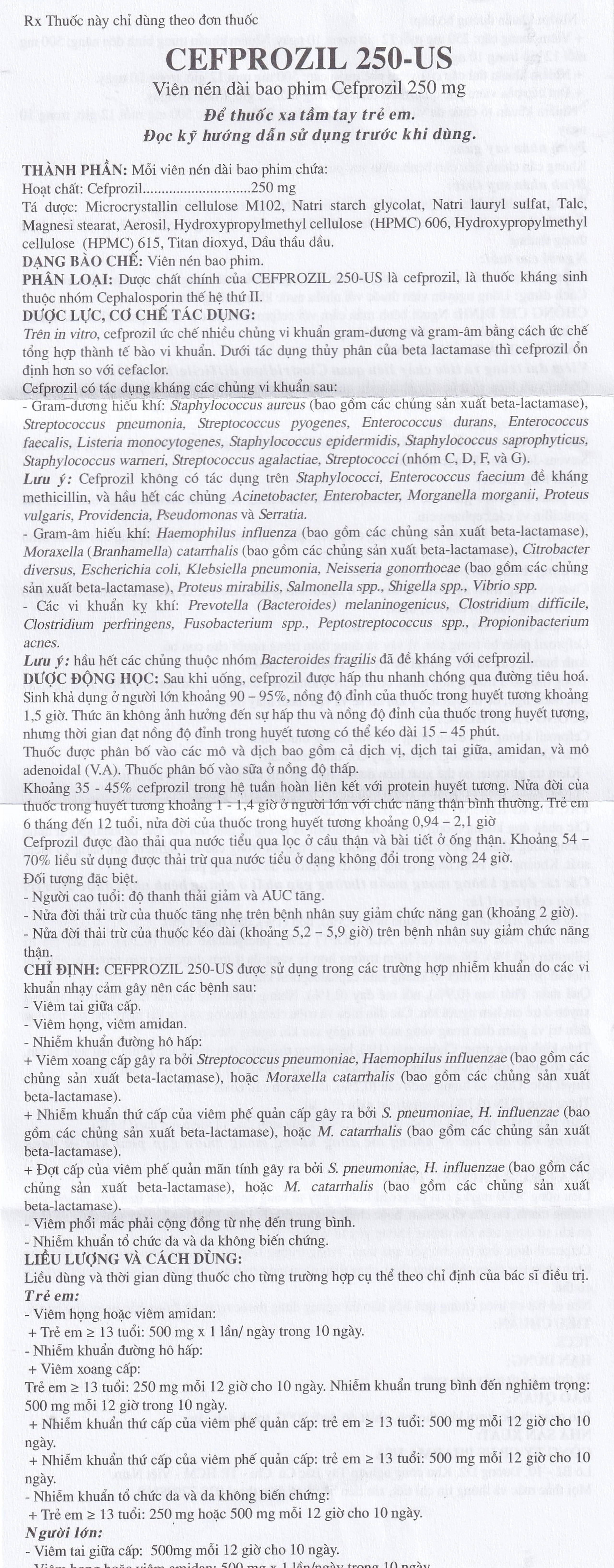 Thuốc Cefprozil 250-US điều trị nhiễm khuẩn (1 vỉ x 10 viên)