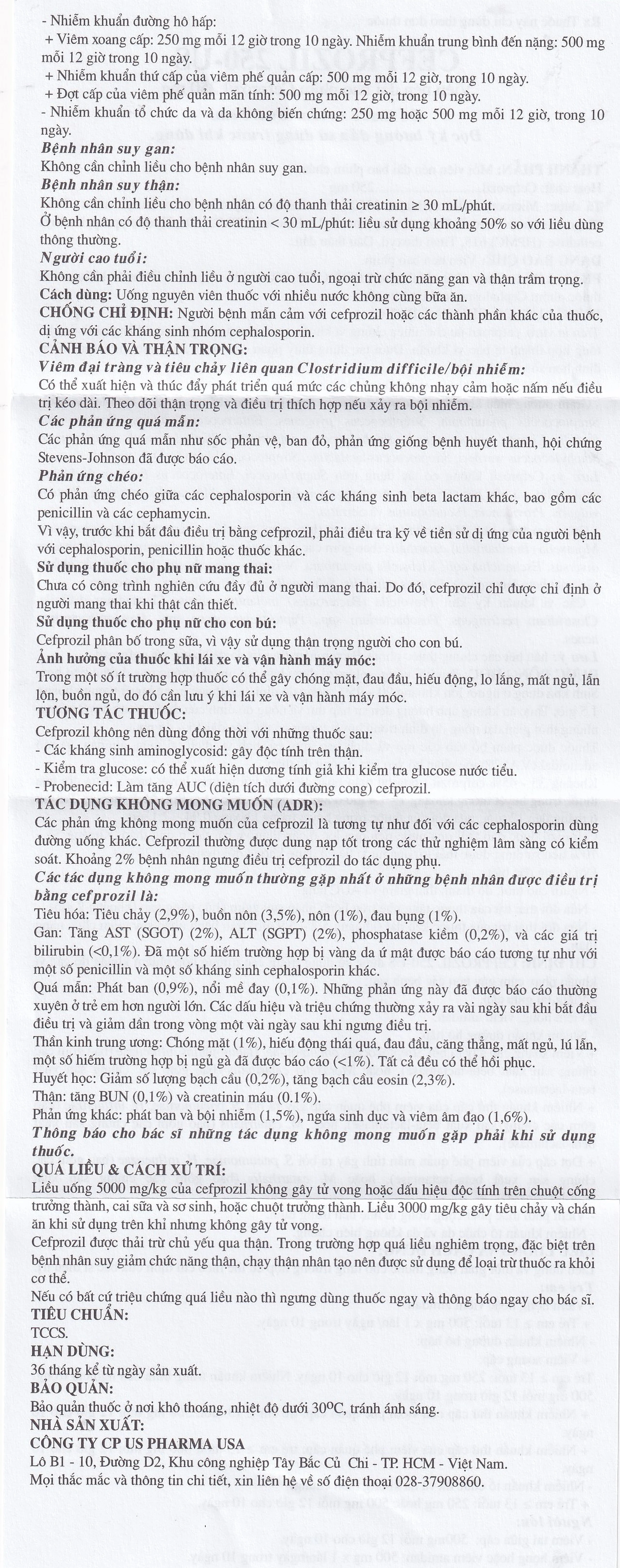 Thuốc Cefprozil 250-US điều trị nhiễm khuẩn (1 vỉ x 10 viên)