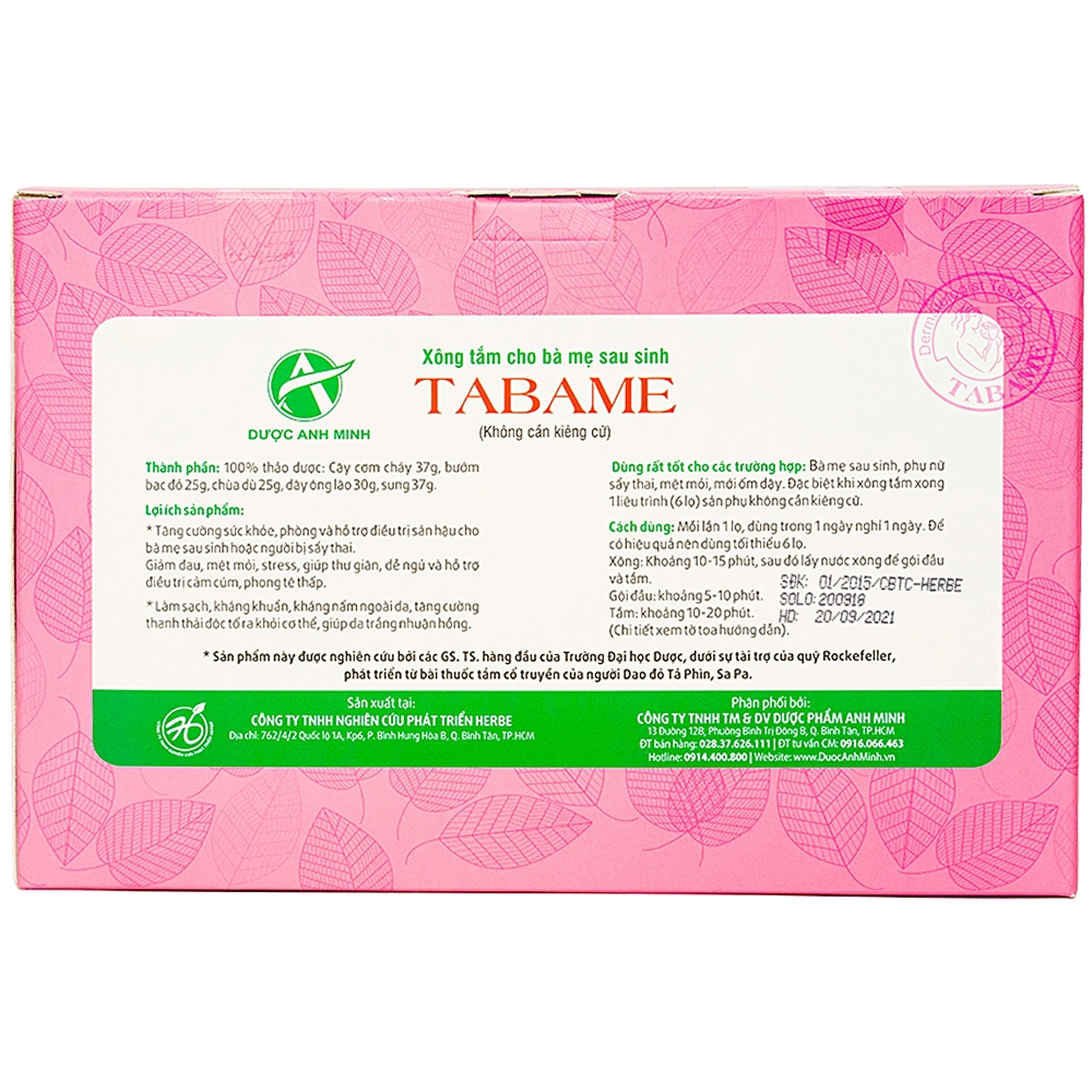 Nước xông tắm gội cho sản phụ Tabame Herbe Combo 2x3 chai 250ml