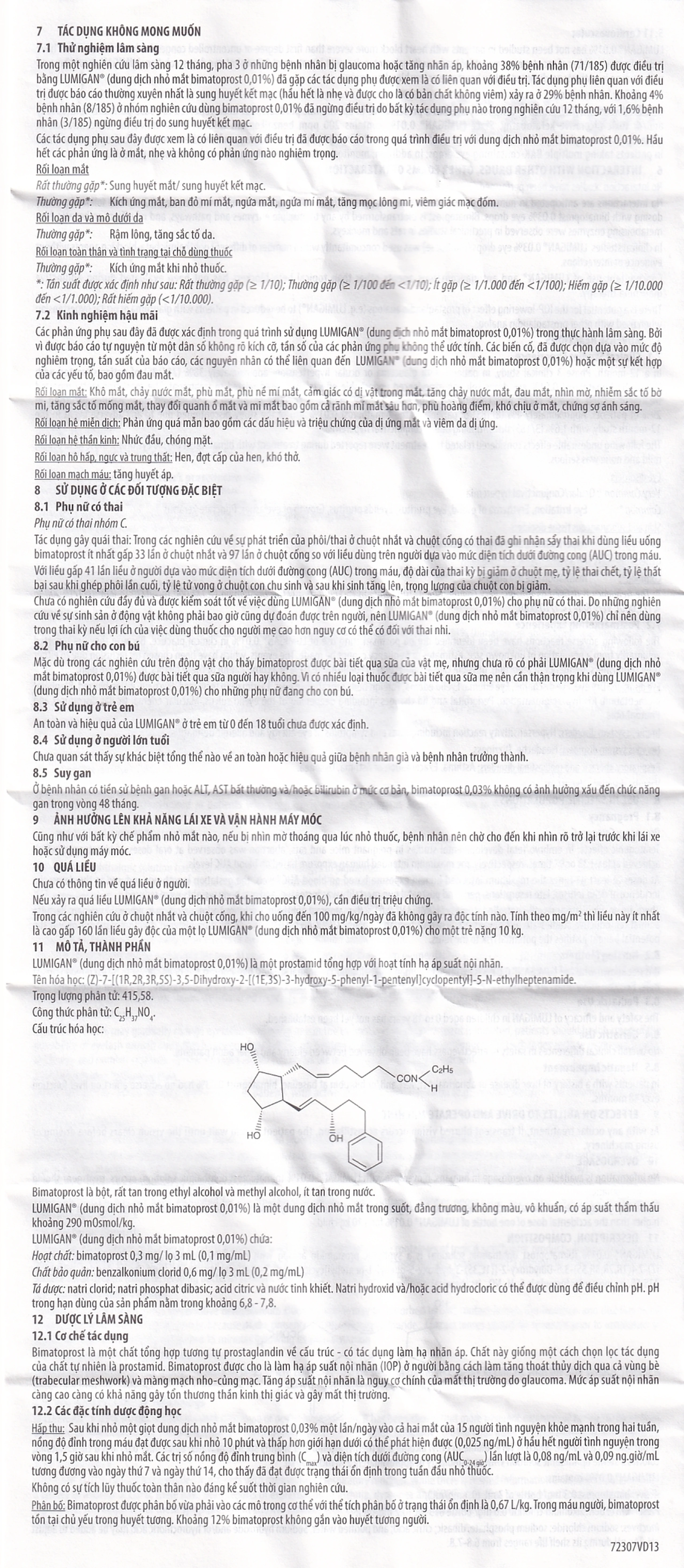 Thuốc nhỏ mắt Lumigan 0.01% Allergan giảm tăng áp suất nội nhãn (3ml)