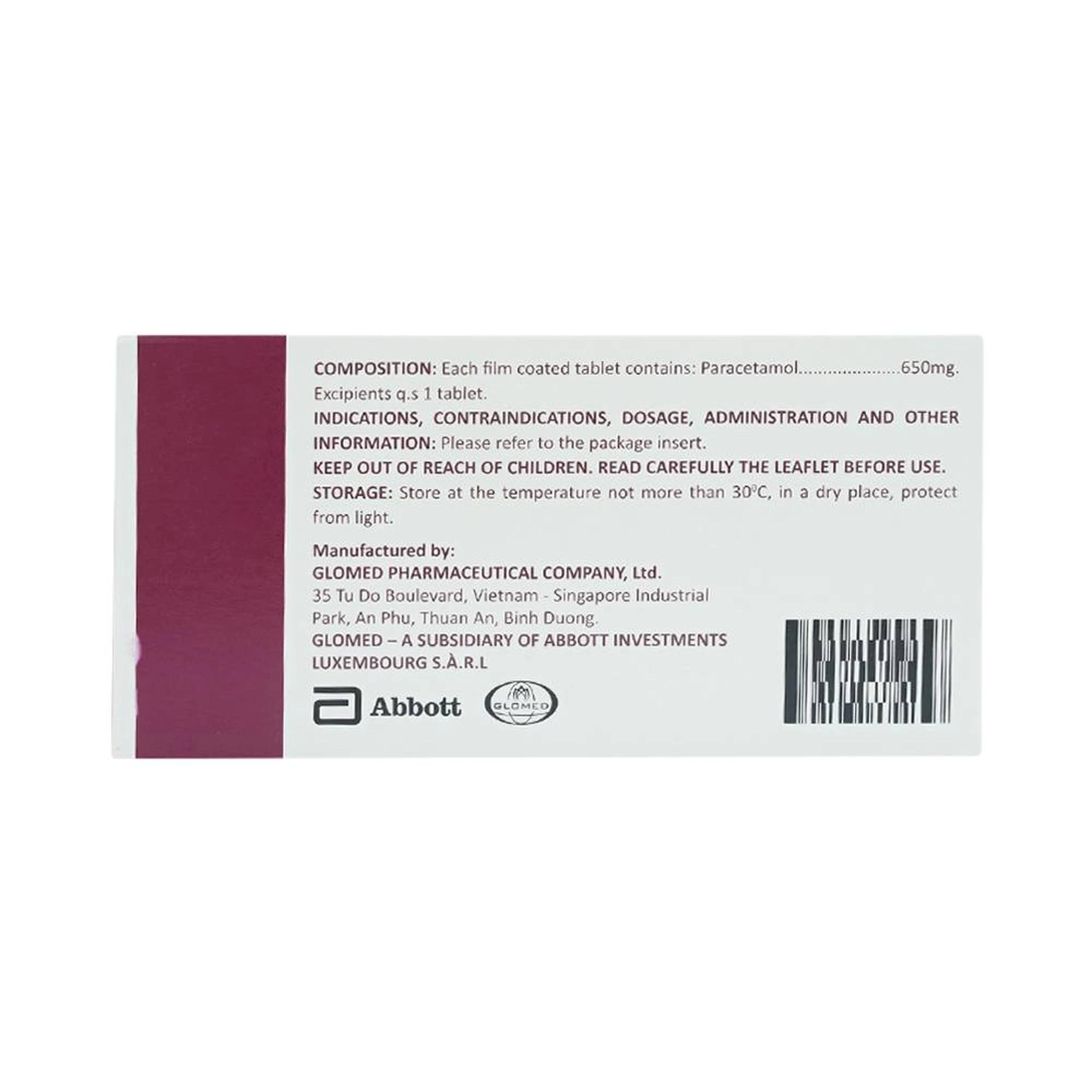 Thuốc Glotadol 650 Abbott hỗ trợ hạ sốt và giảm đau (10 vỉ x 10 viên)