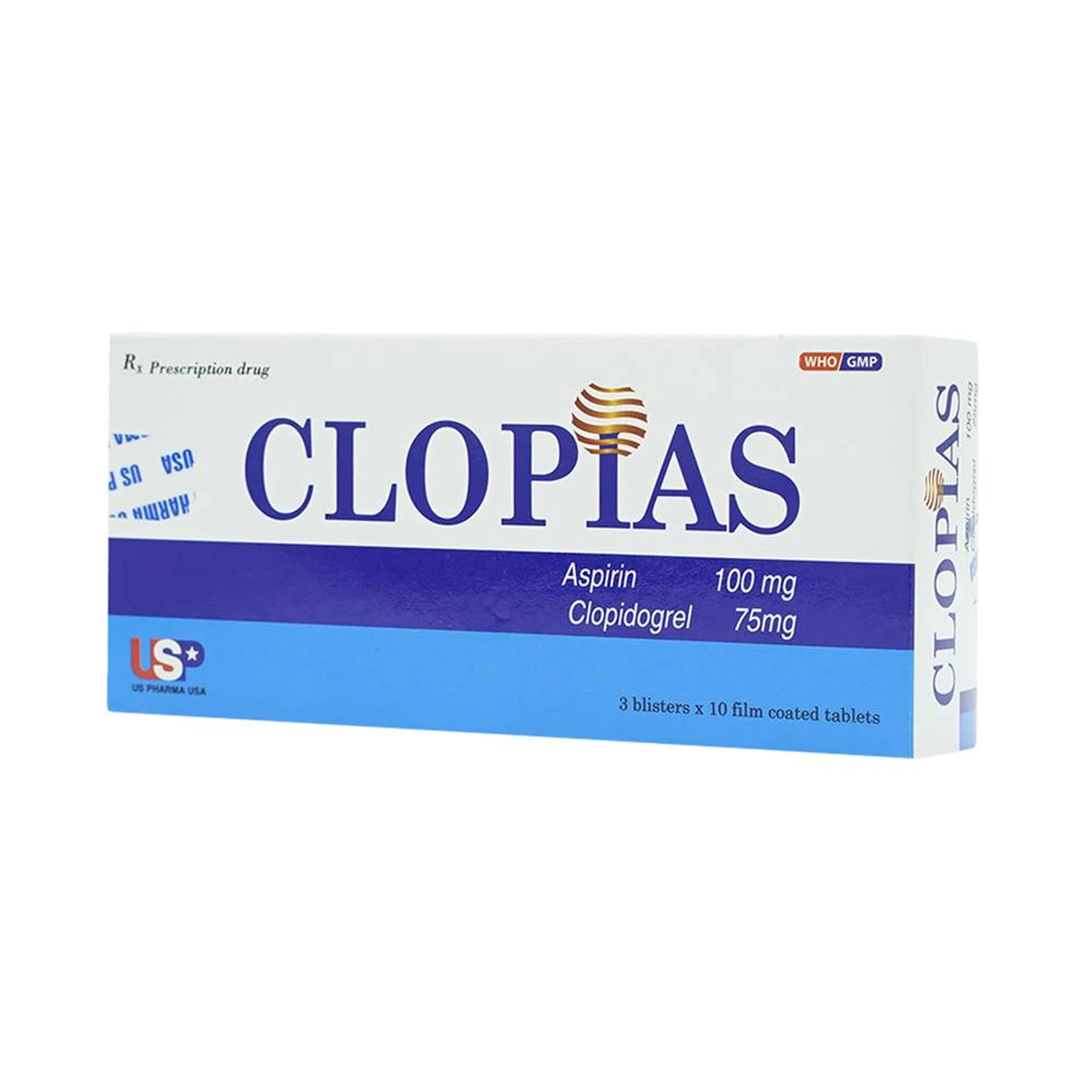 Thuốc Clopias USP phòng ngừa các biến cố xơ vữa huyết khối (3 vỉ x 10 viên)