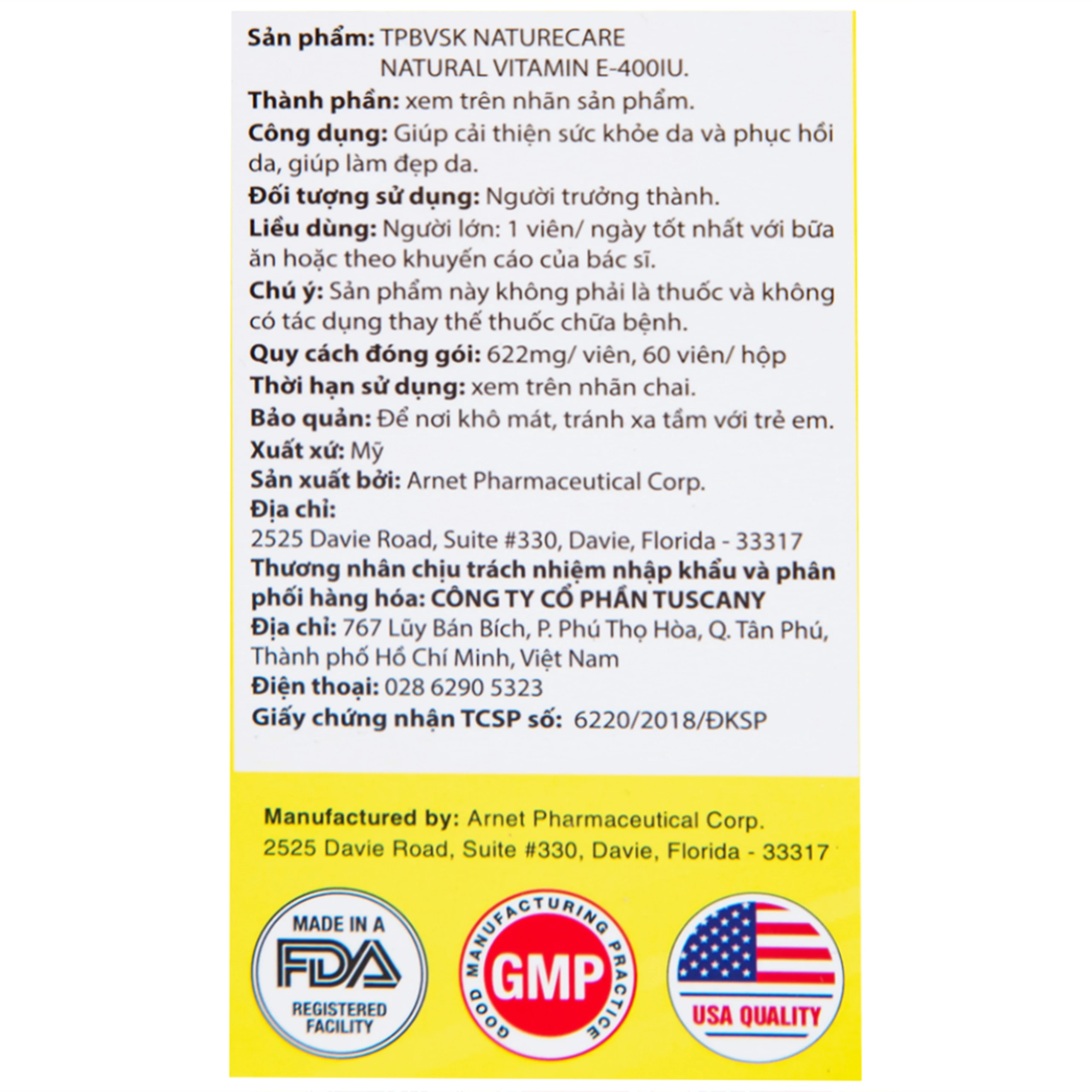 Viên uống giúp làm đẹp da, cải thiện sức khỏe da Natural Vitamin E 400 IU NatureCare (60 viên)