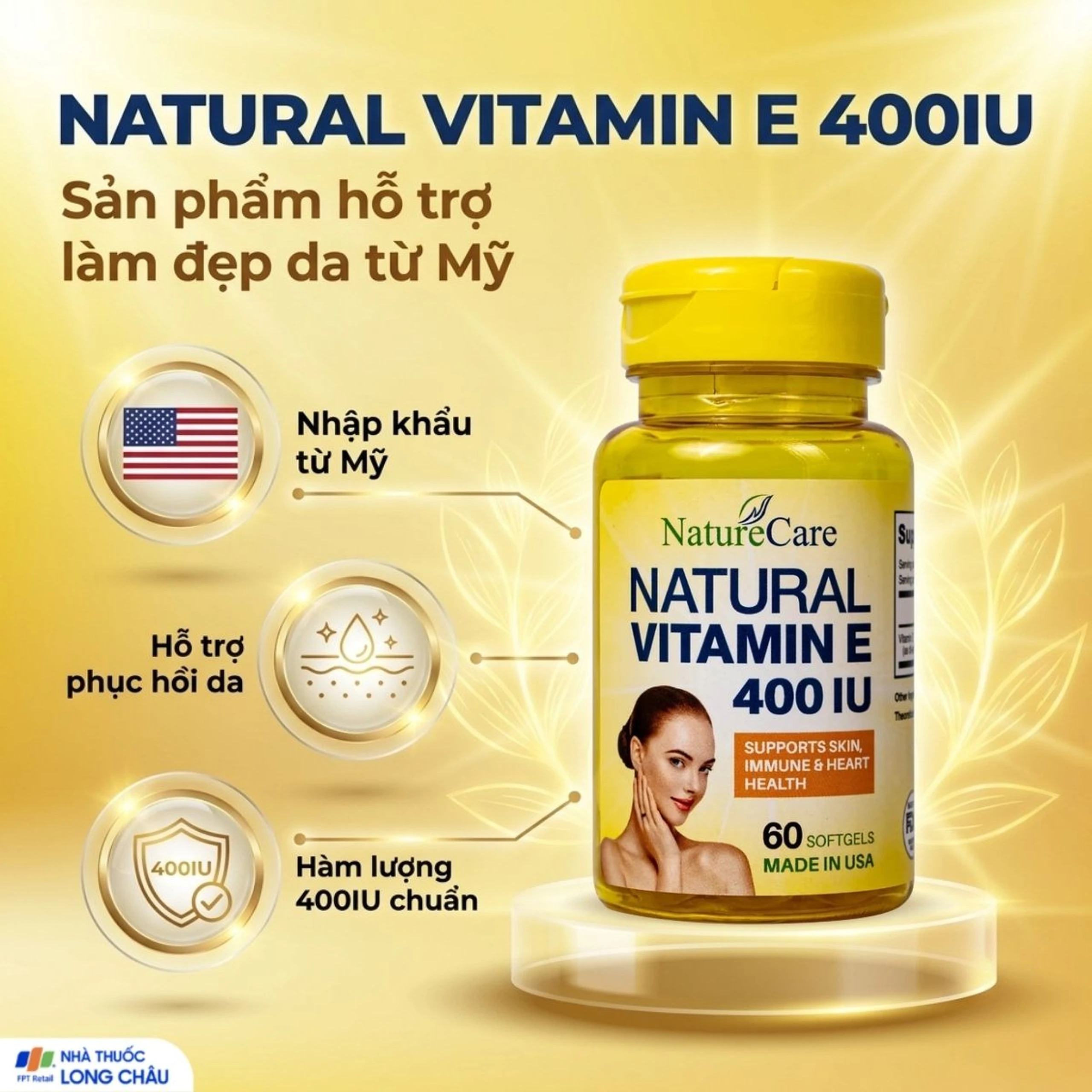 Viên uống giúp làm đẹp da, cải thiện sức khỏe da Natural Vitamin E 400 IU NatureCare (60 viên) 2