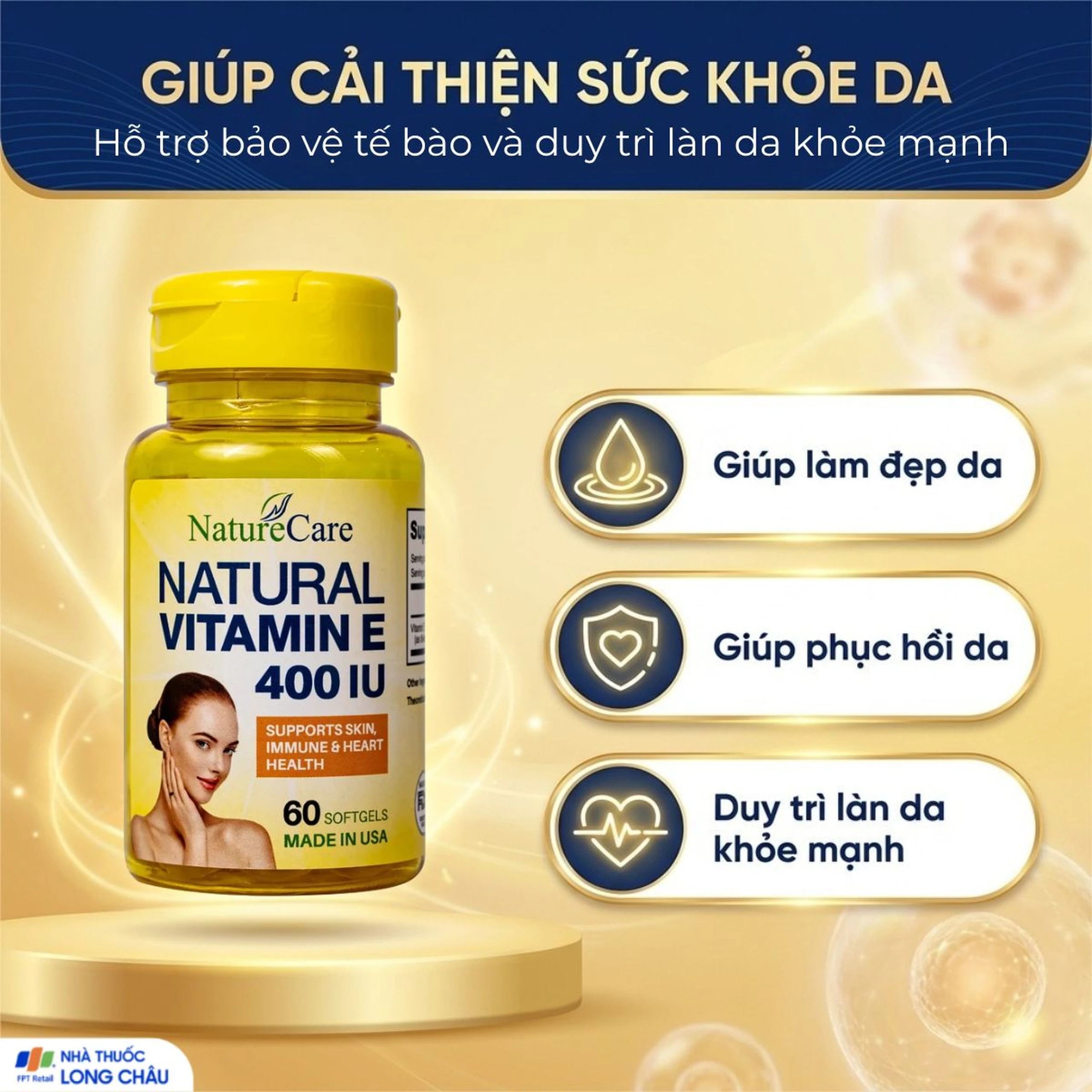 Viên uống giúp làm đẹp da, cải thiện sức khỏe da Natural Vitamin E 400 IU NatureCare (60 viên) 4