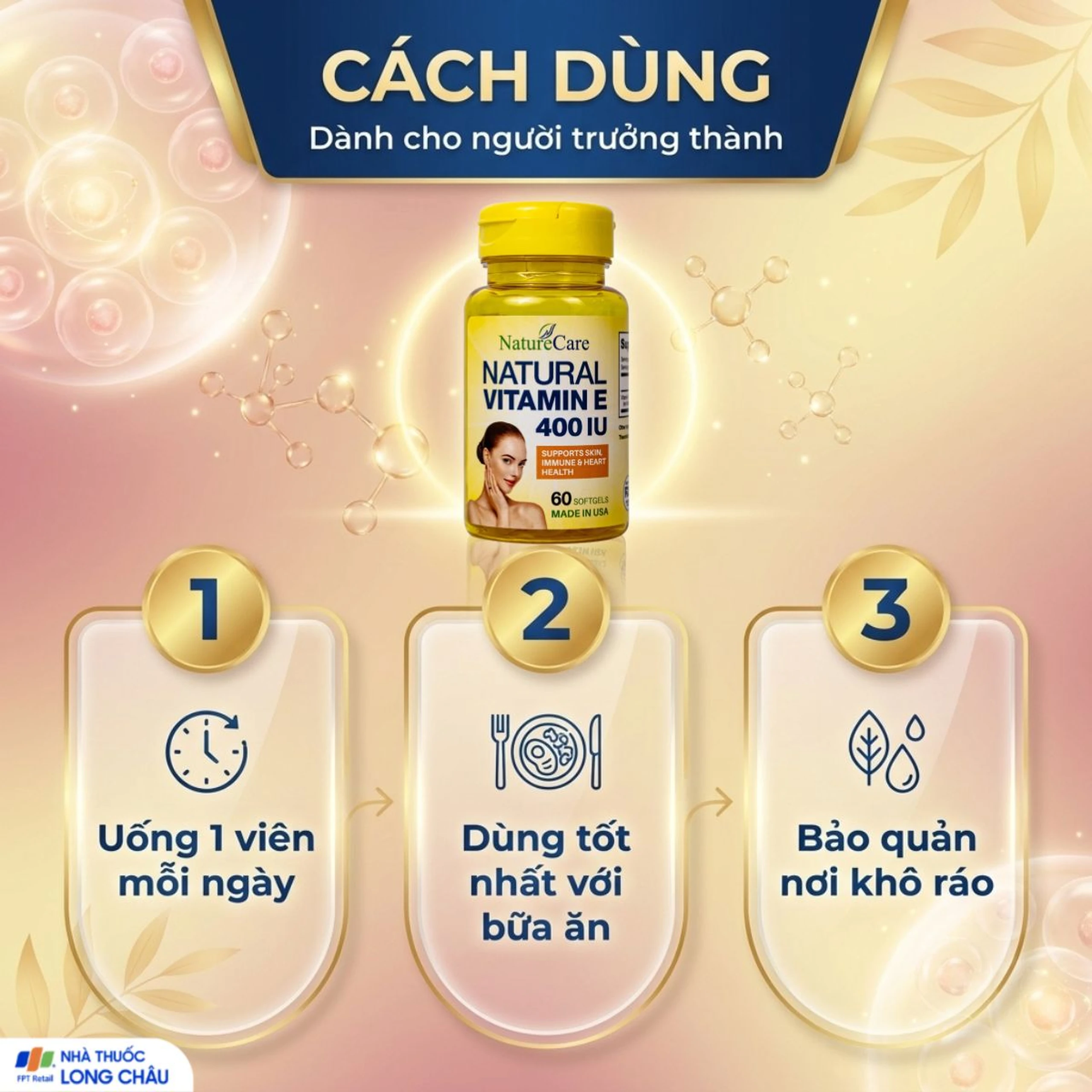 Viên uống giúp làm đẹp da, cải thiện sức khỏe da Natural Vitamin E 400 IU NatureCare (60 viên) 5