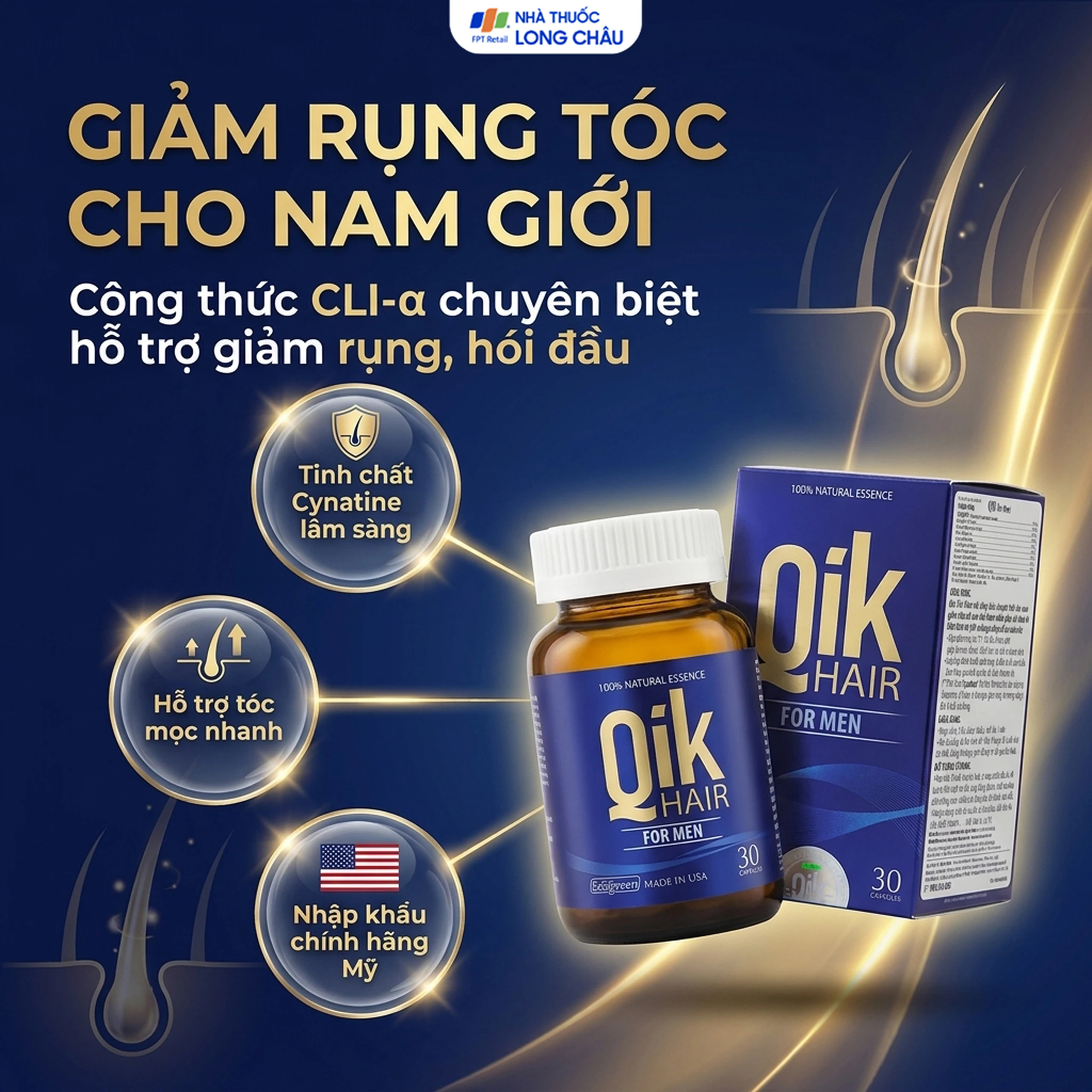 Viên uống giúp giảm rụng tóc hối đầu ở nam giới Qik Hair For Men (30 viên) 2