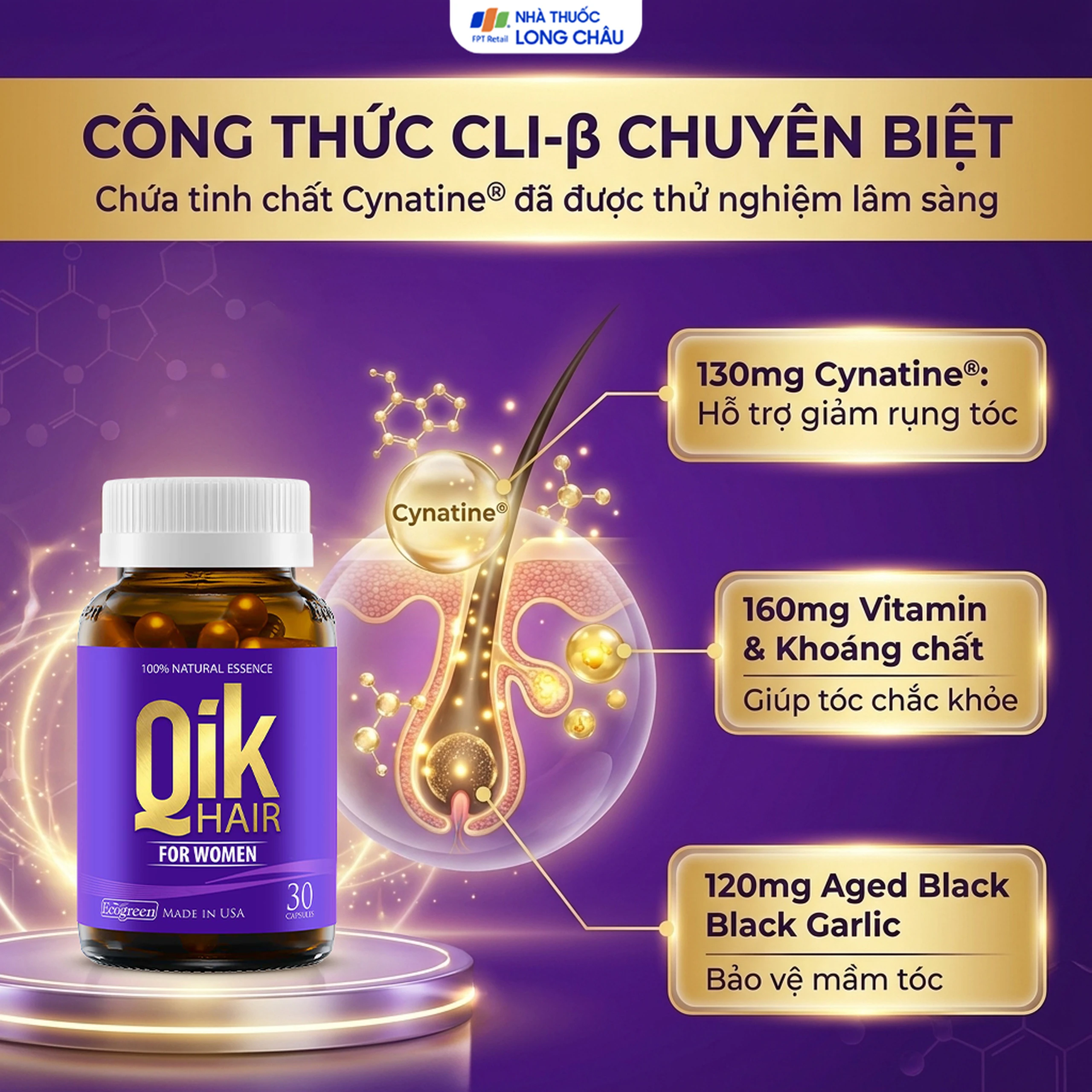 Viên giúp giảm rụng tóc ở nữ giới giúp mọc tóc Ecogreen Qik Hair For Women (30 viên) 3