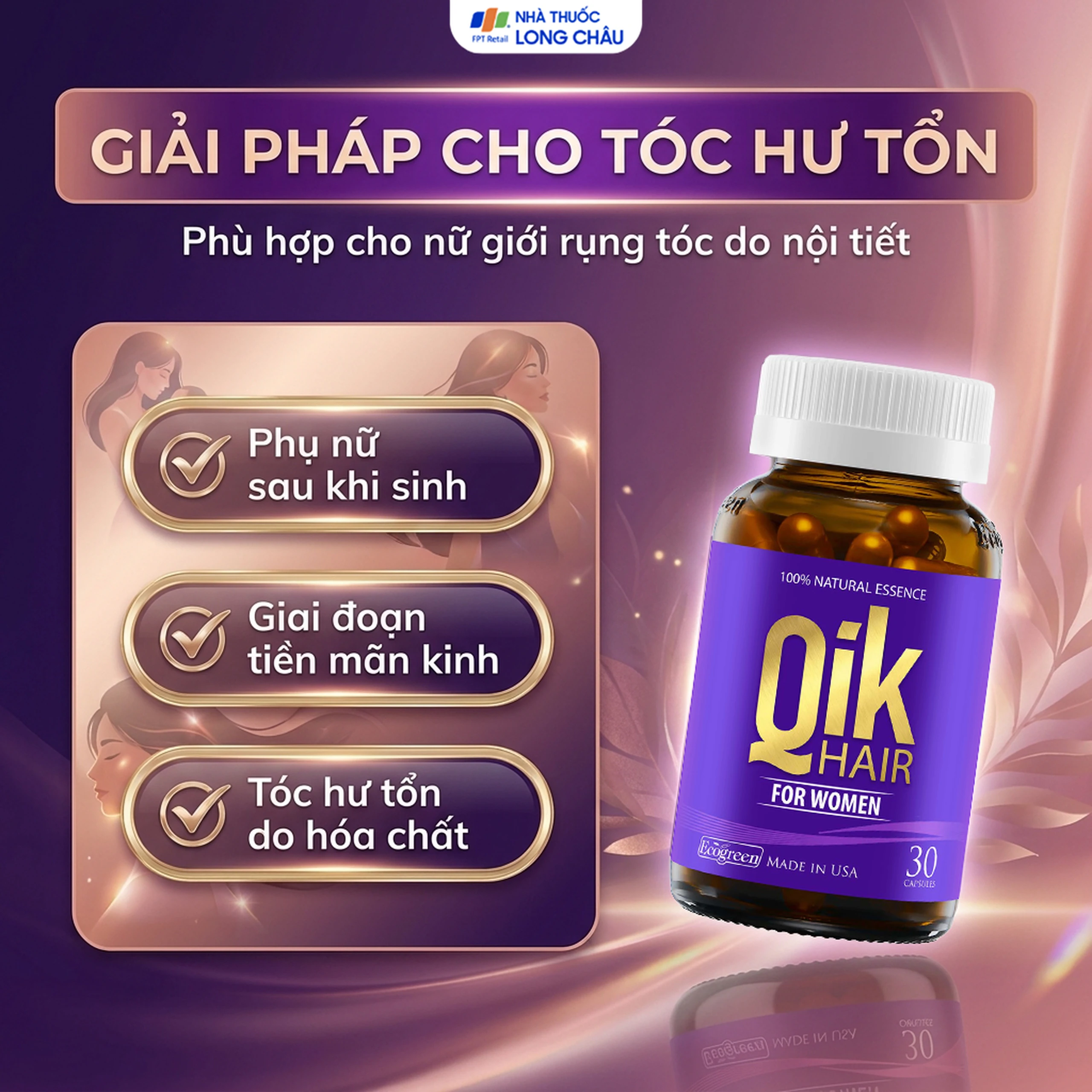 Viên giúp giảm rụng tóc ở nữ giới giúp mọc tóc Ecogreen Qik Hair For Women (30 viên) 4