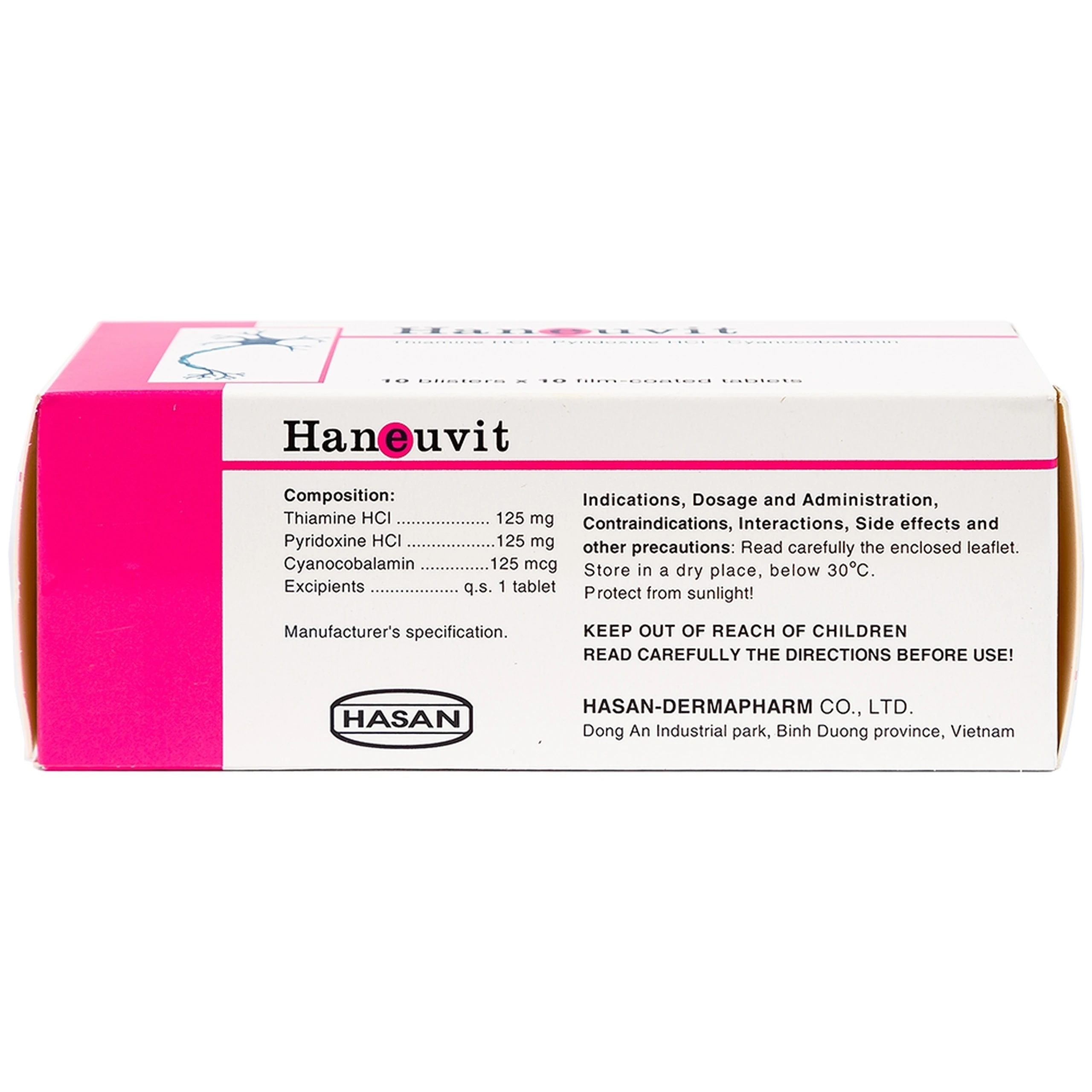 Thuốc Haneuvit Hasan điều trị rối loạn do thiếu vitamin B1, B6, B12 (10 vỉ x 10 viên)