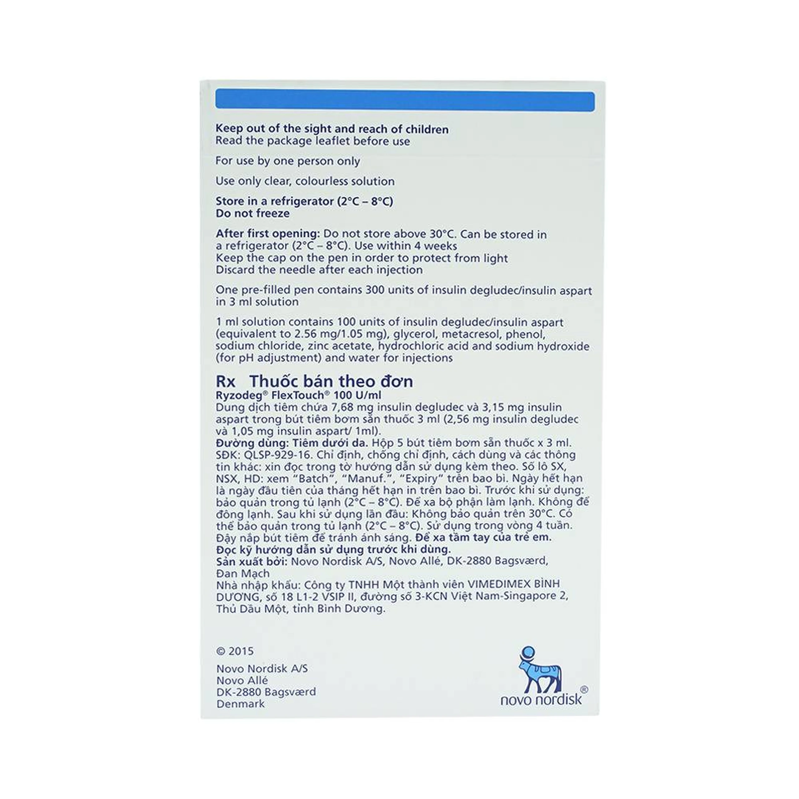 Bút tiêm Ryzodeg FlexTouch 100Units/ml điều trị đái tháo đường (5 cây x 3ml)