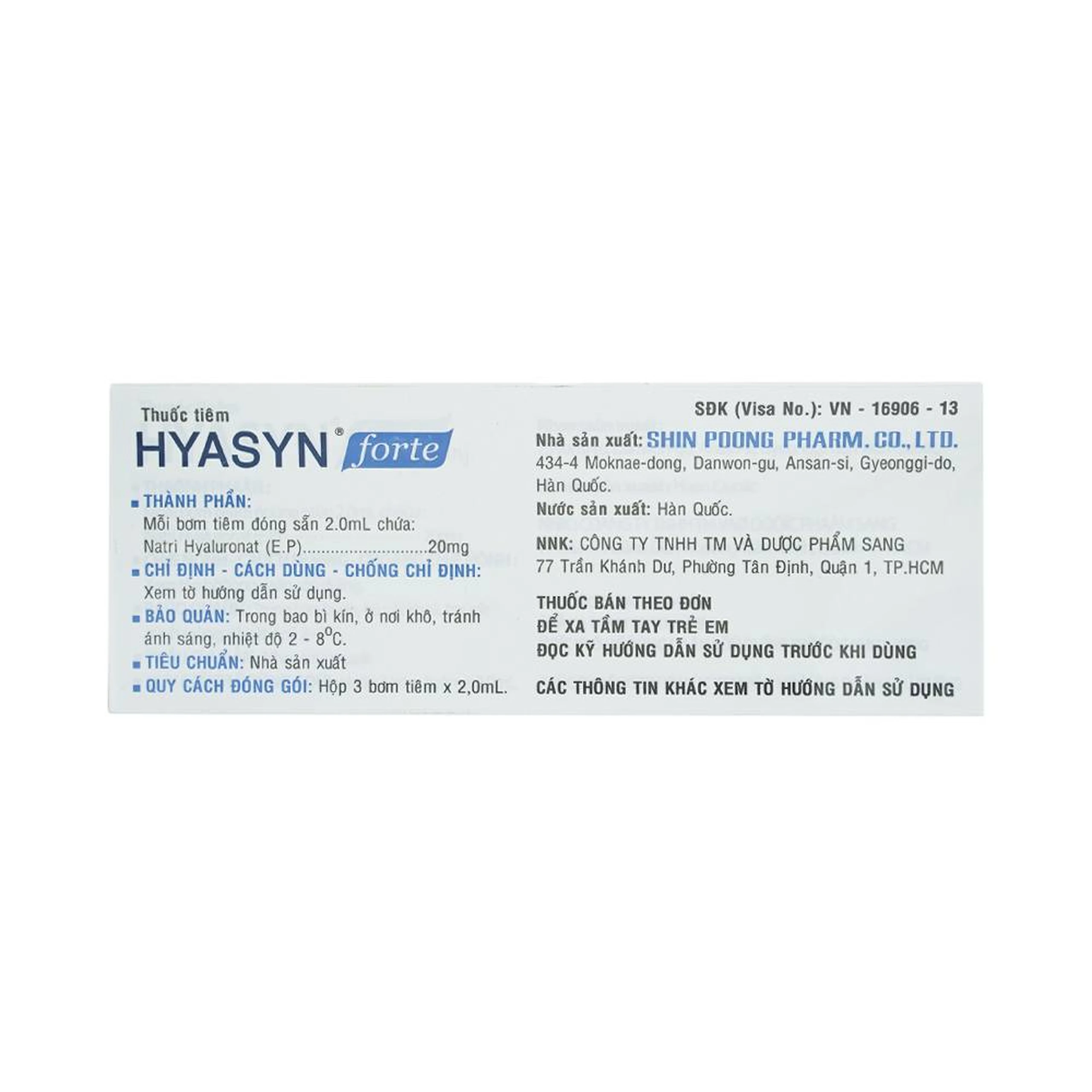 Thuốc tiêm Hyasyn Forte Shinpoong Deawoo điều trị viêm khớp gối (3 cây x 2ml)