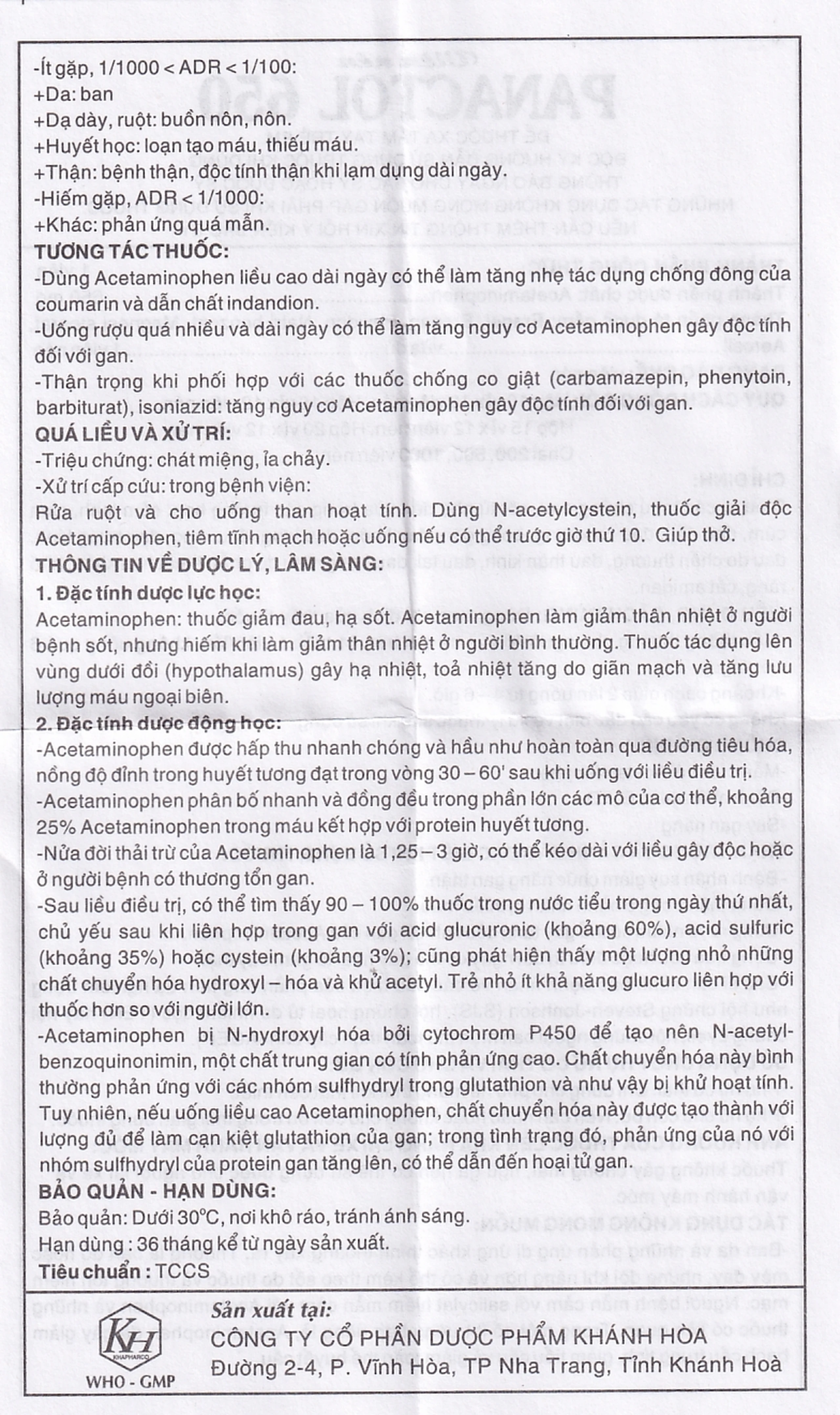 Viên nén Panactol 650mg Khapharco giảm đau, hạ sốt, không gây buồn ngủ (1000 viên)