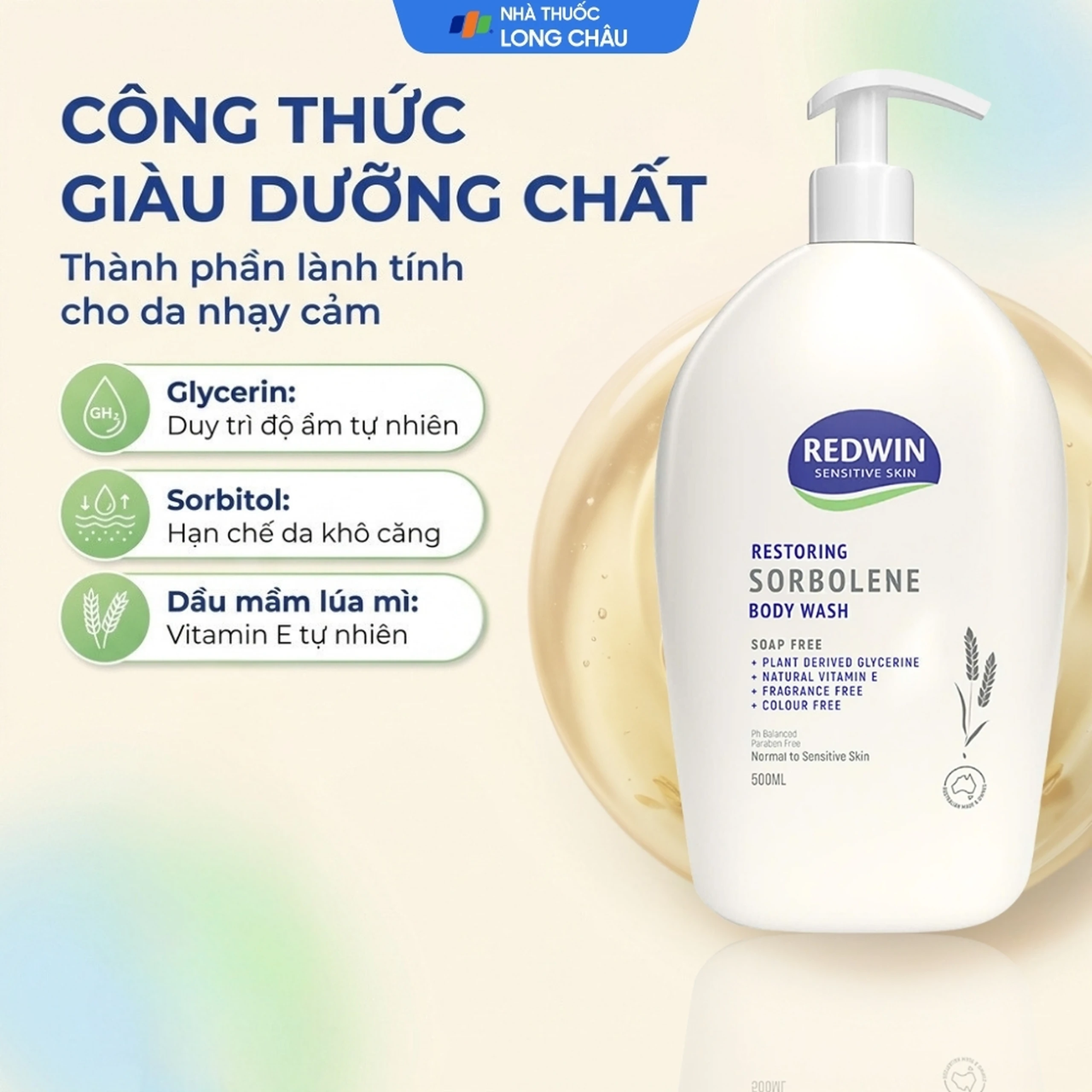 Sữa tắm Redwin Sorbolene Body Wash Vitamin E làm sạch nhẹ nhàng, dưỡng ẩm, giúp da mềm mịn (500ml) 3