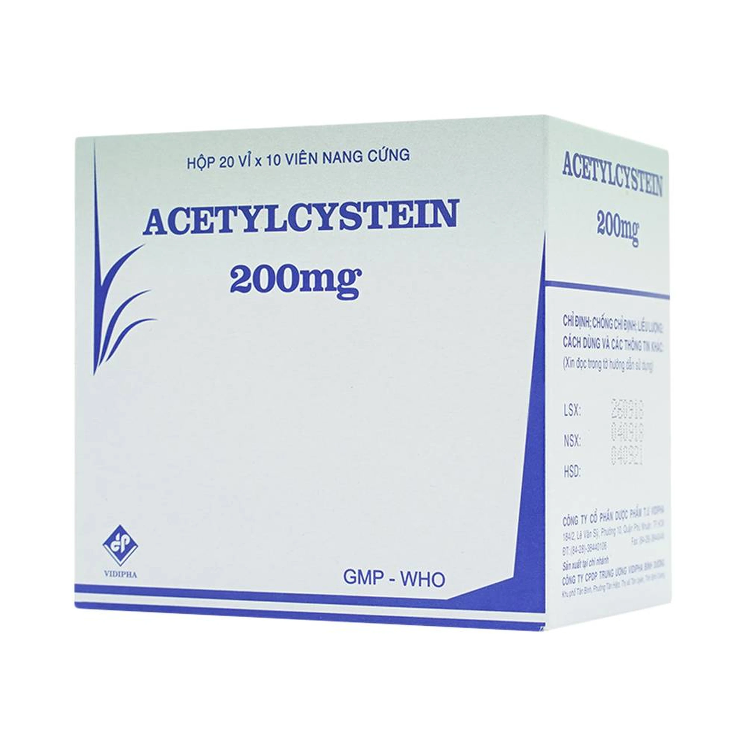 Thuốc Acetylcystein 200mg Vidipha tiêu nhầy trong bệnh viêm phế quản, bệnh nhầy nhớt (20 vỉ x 10 viên)