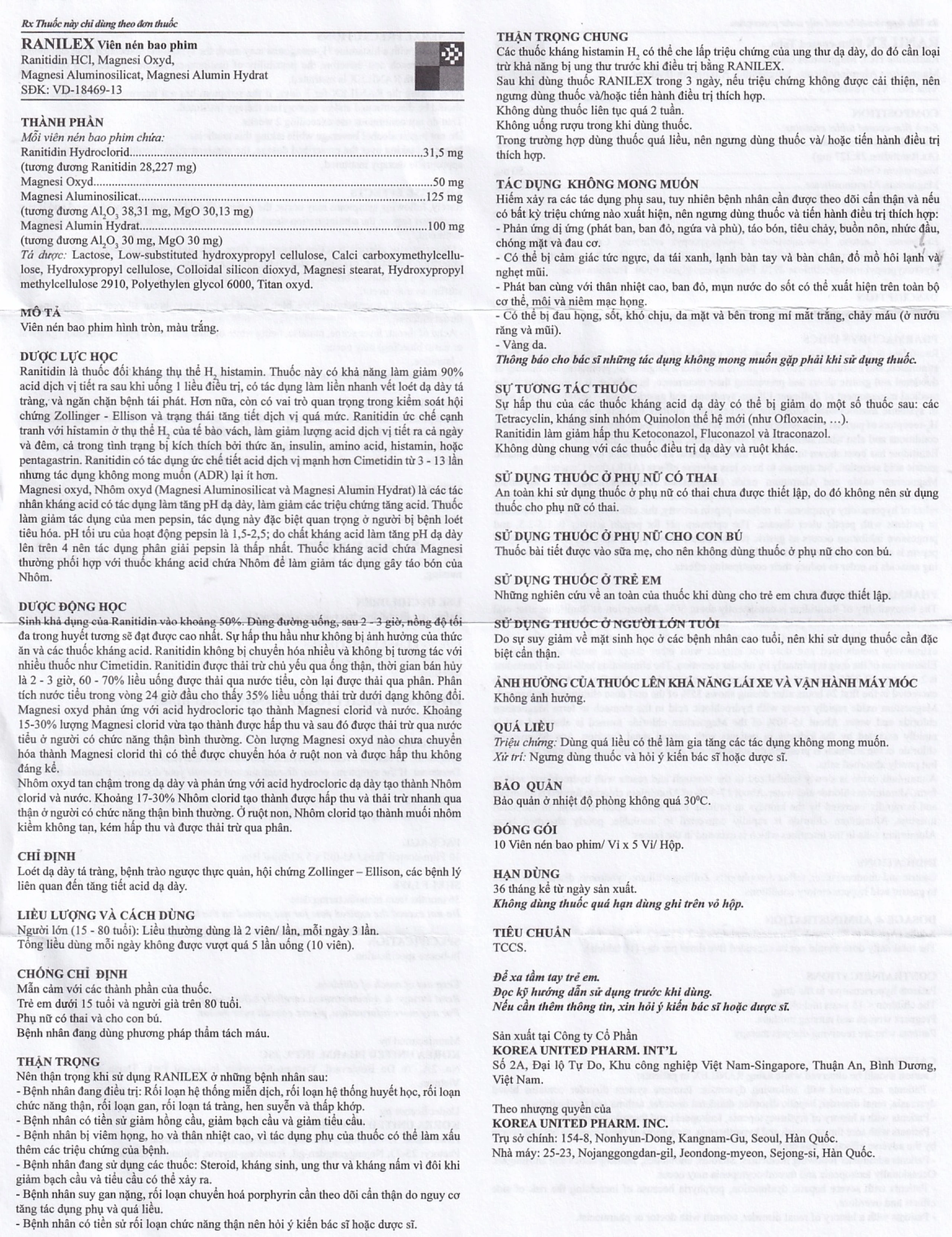 Thuốc Ranilex Korea United điều trị loét dạ dày, tá tràng (5 vỉ x 10 viên)