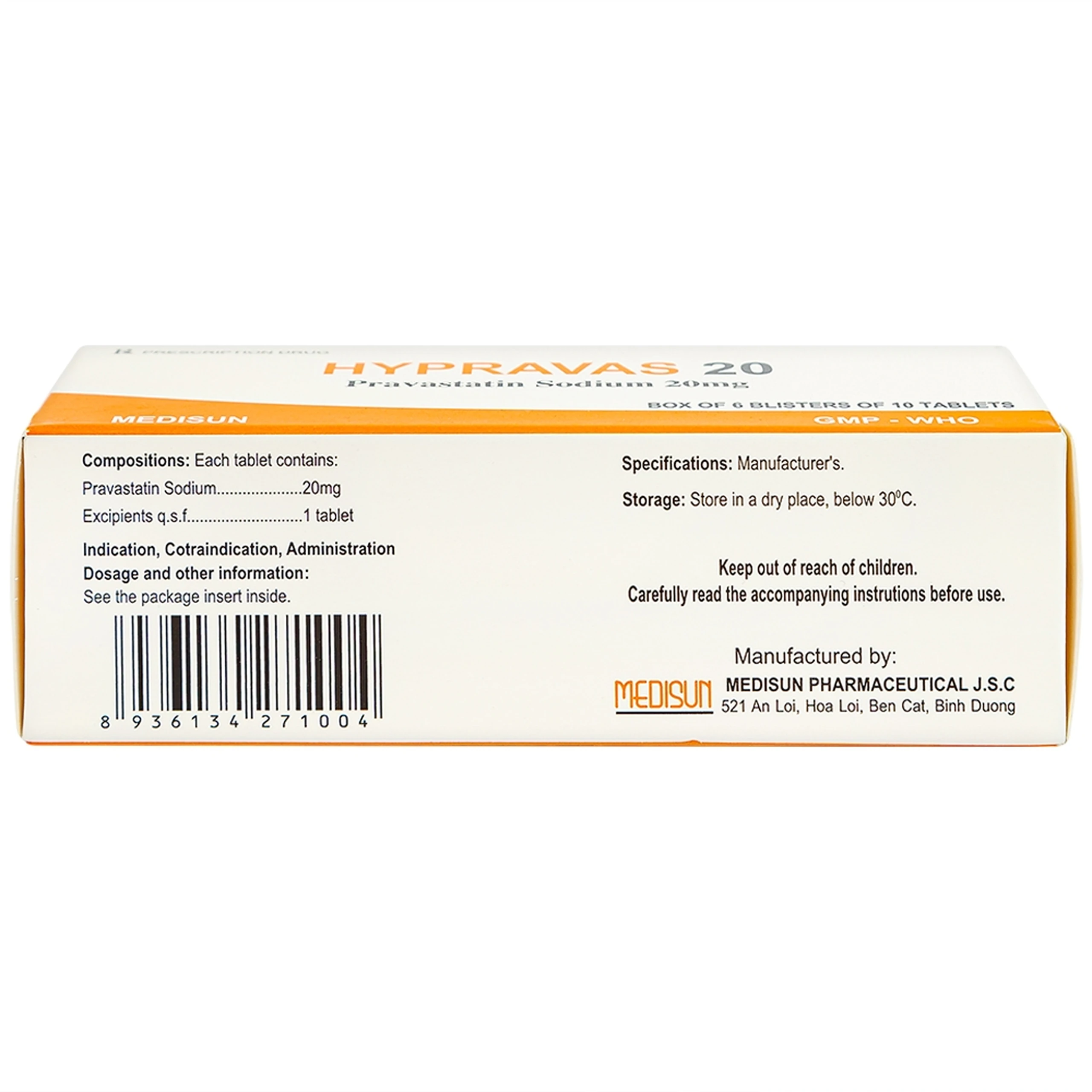 Thuốc Hypravas 20 Medisun điều trị tăng cholesterol máu, xơ vữa động mạch (6 vỉ x 10 viên)