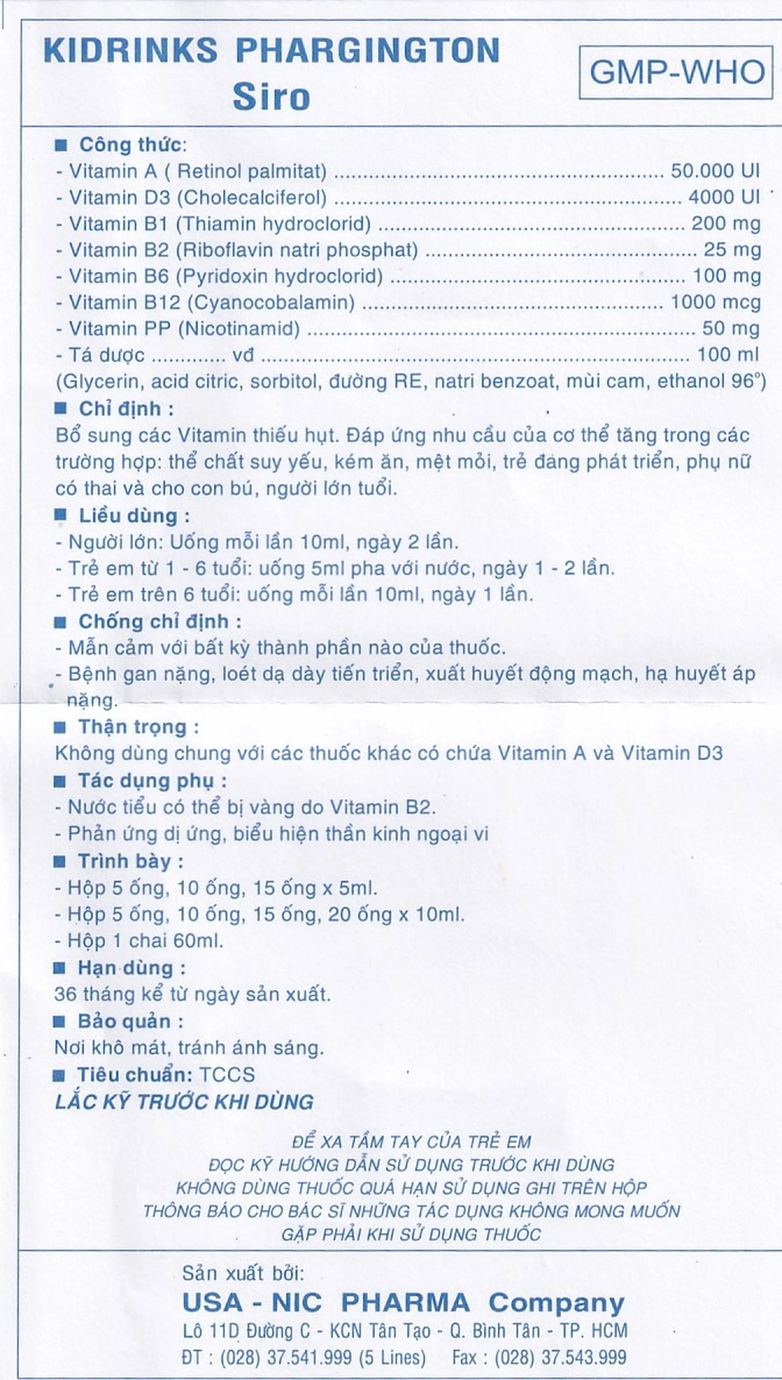 Siro Kidrinks Phargington USA - NIC Pharma bồi bổ cơ thể, phát triển trí tuệ (20 ống x 10ml)