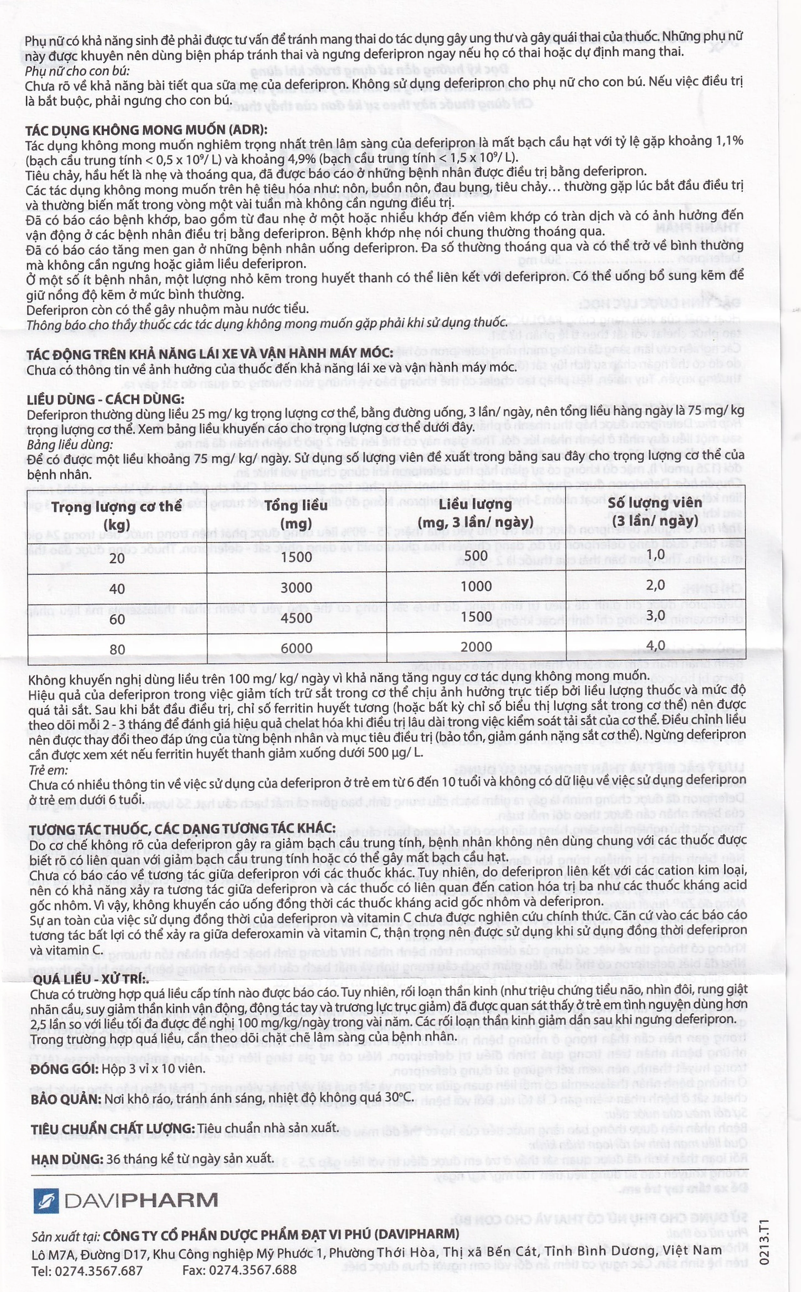 Thuốc Paolucci 500mg DaViPharm điều trị dư thừa sắt trong cơ thể (3 vỉ x 10 viên)