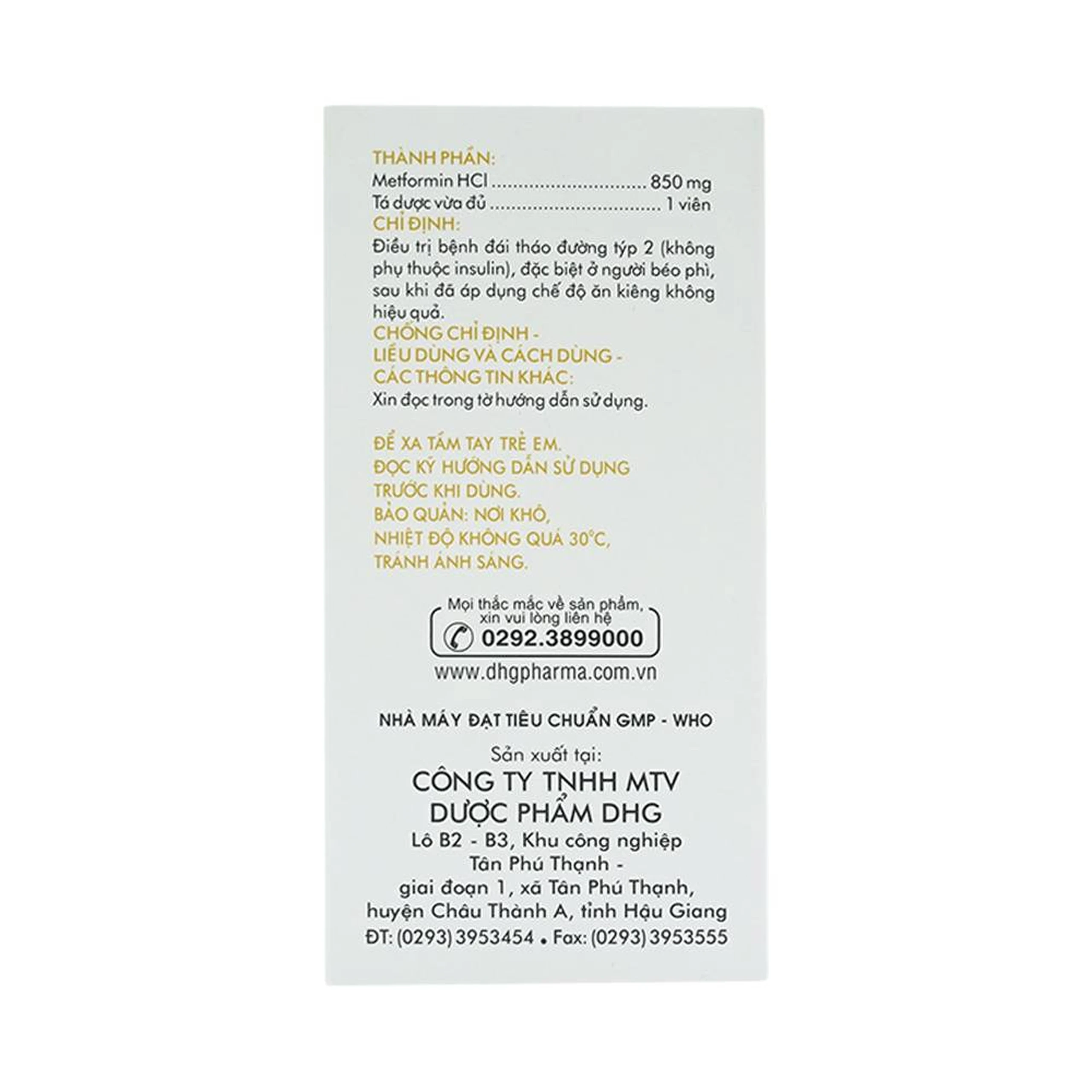 Thuốc Glumeform 850 DHG điều trị bệnh đái tháo đường típ 2 (10 vỉ x 5 viên)