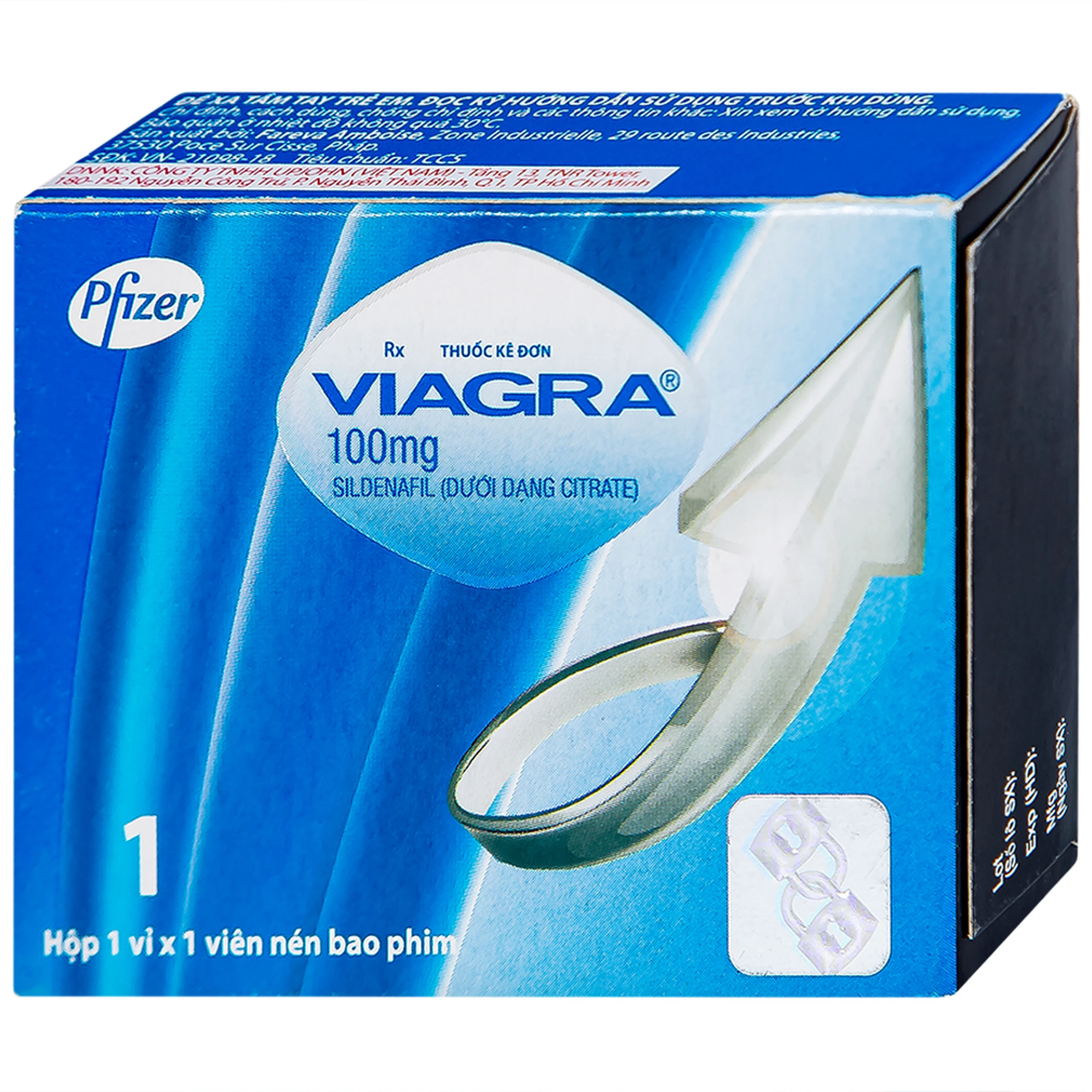 Thuốc Viagra 100mg Viatris điều trị rối loạn cương dương (1 vỉ x 1 viên)