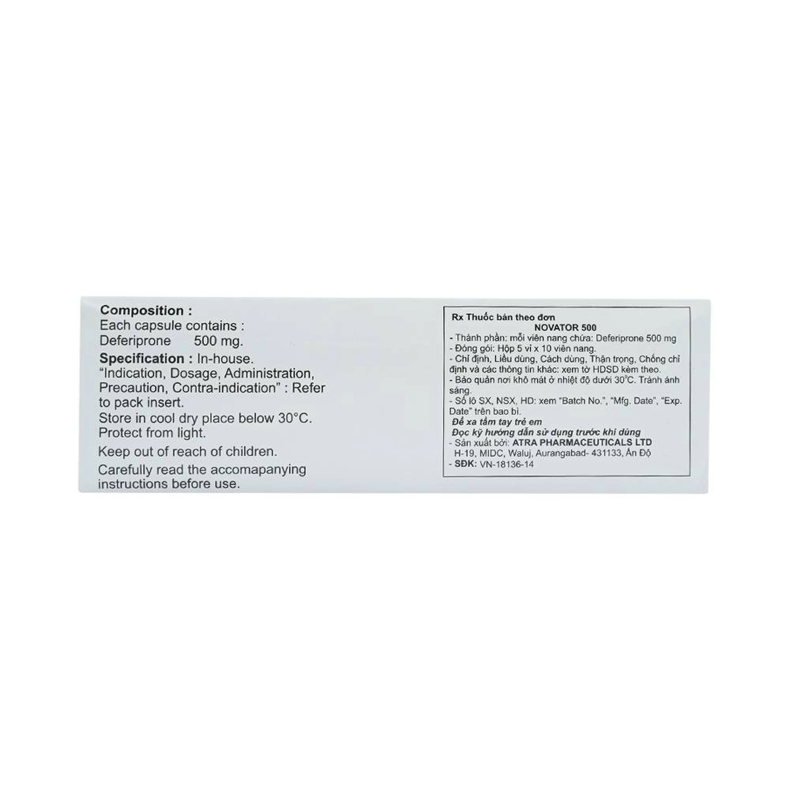 Thuốc Novator 500 Atra điều trị thiếu máu (5 vỉ x 10 viên)