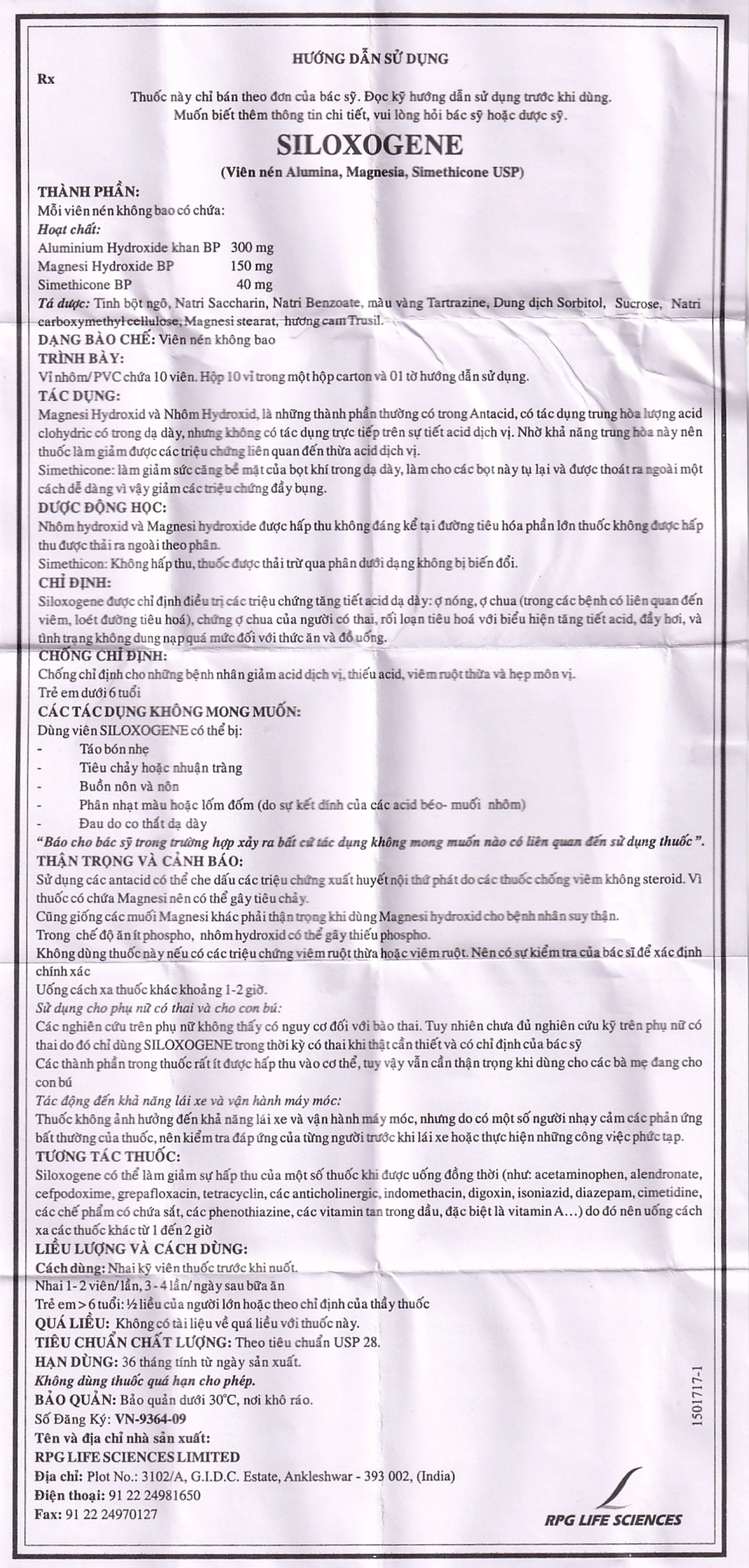 Thuốc Siloxogene RPG điều trị tăng tiết acid dạ dày (10 vỉ x 10 viên)
