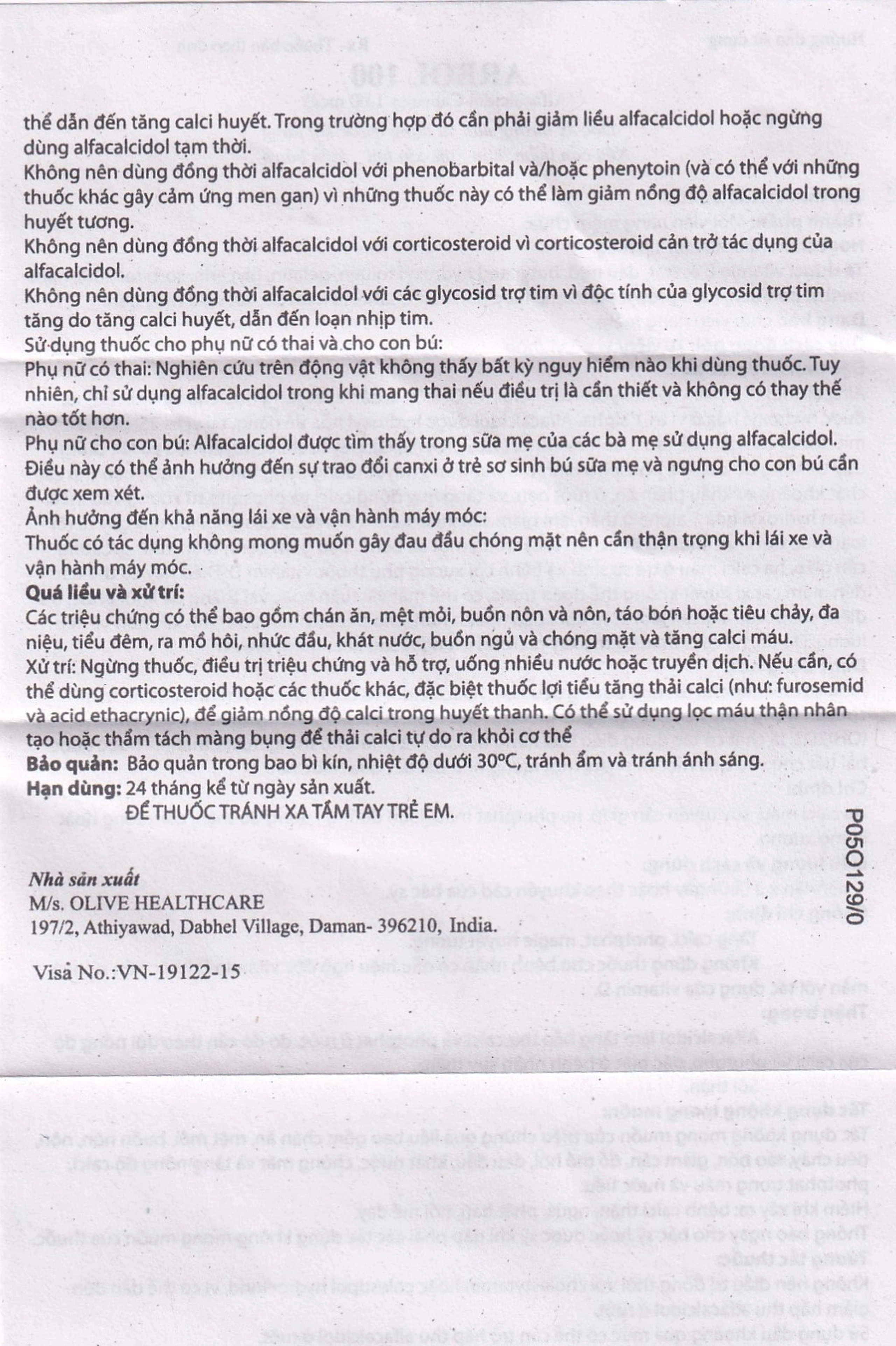 Thuốc Arbol-100 Olive Healthcare dùng trong hạ canxi máu, suy tuyến cận giáp (3 vỉ x 10 viên)