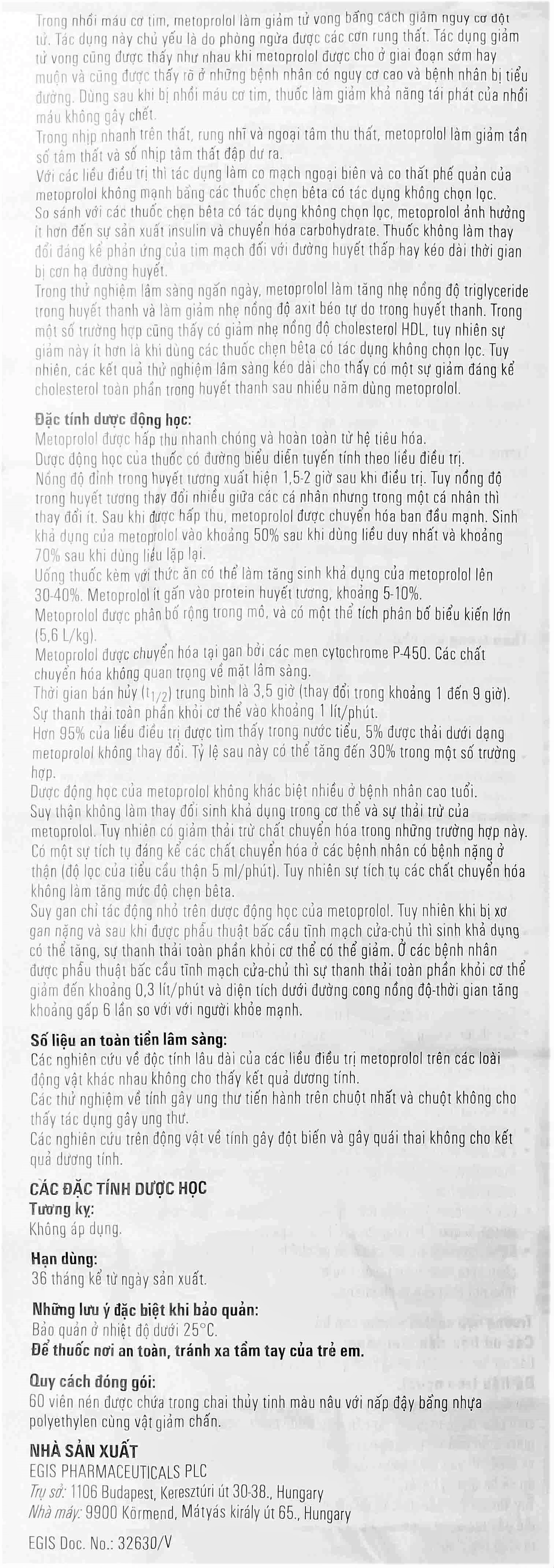 Thuốc Egilok 25mg Egis Pharma điều trị tăng huyết áp, đau thắt ngực (60 viên)