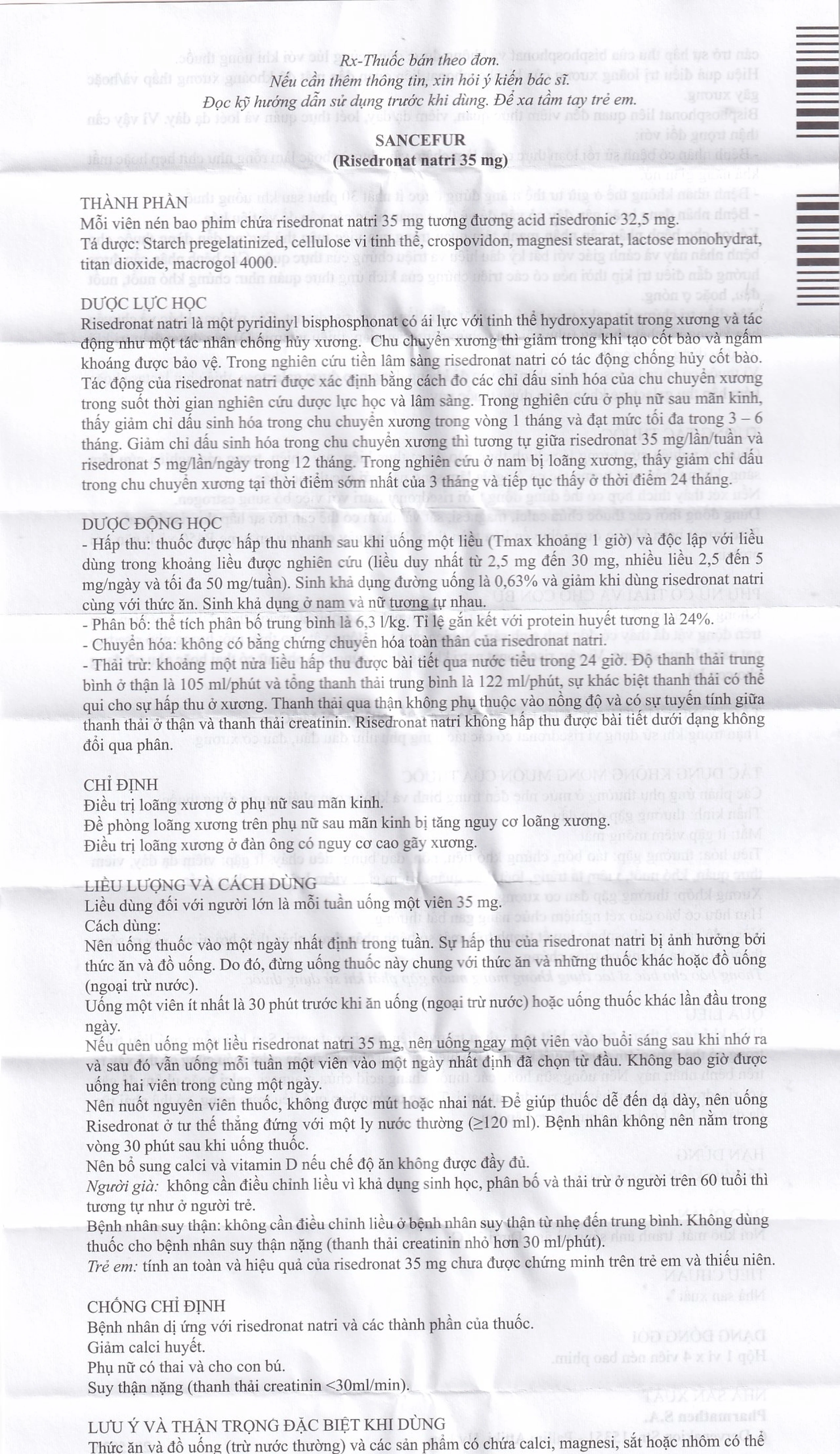 Thuốc Sancefur 35mg Pharmathen điều trị và phòng ngừa loãng xương (1 vỉ x 4 viên)