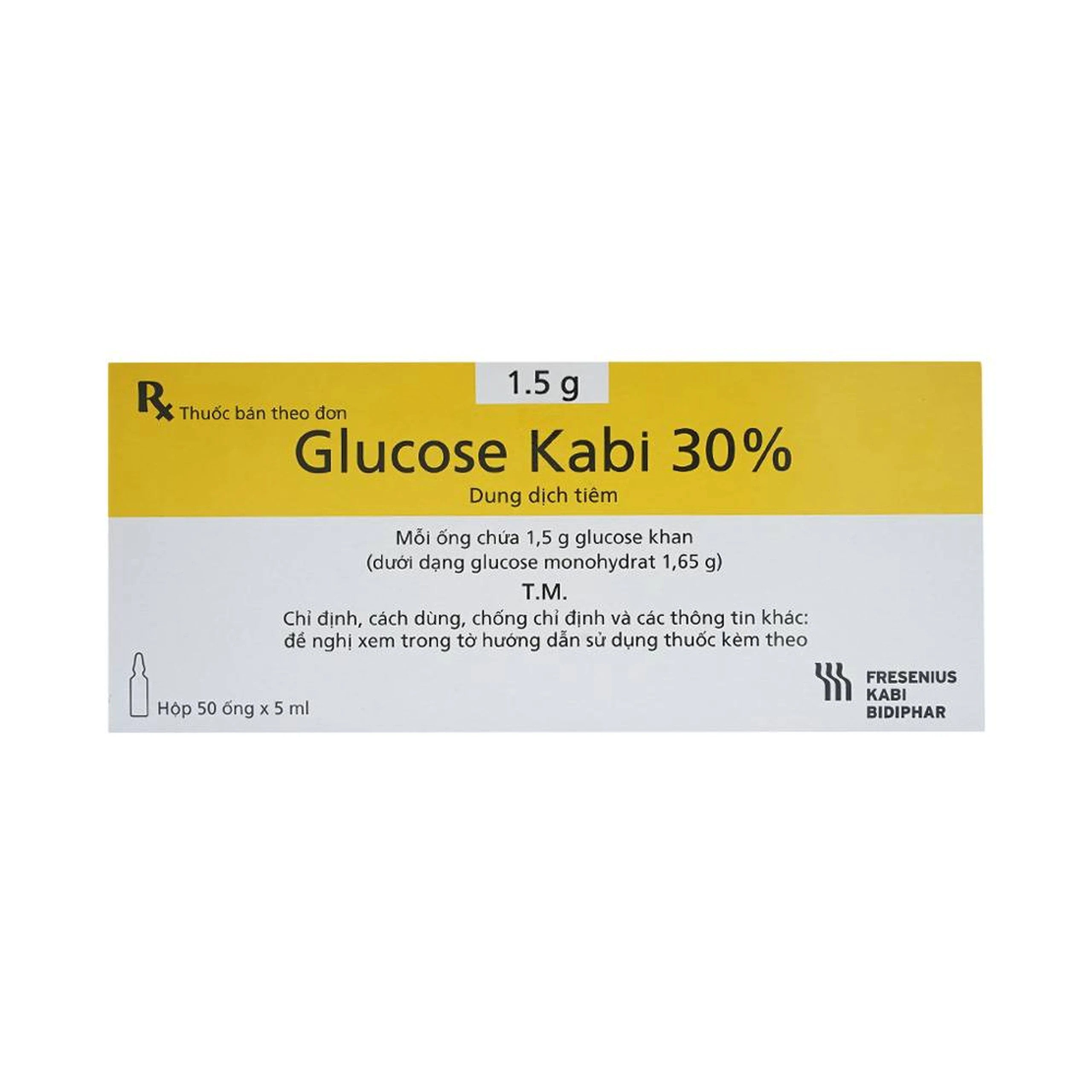Thuốc tiêm Glucose Kabi 30% Fresenius Kabi điều trị hạ đường huyết nặng (50 ống x 5ml)