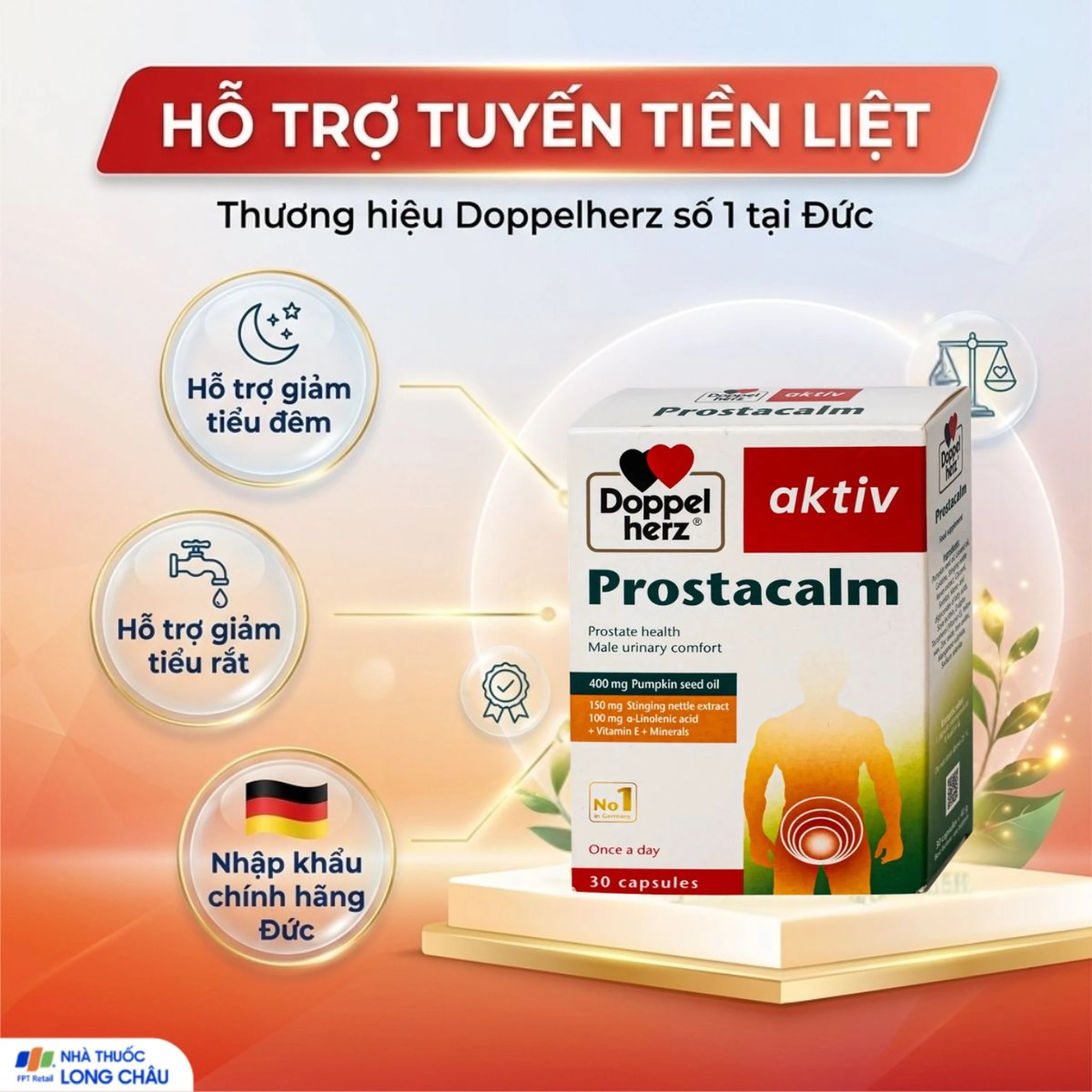 Viên uống giúp giảm triệu chứng do bệnh phì đại tiền liệt tuyến cho nam giới Doppelherz Aktiv Prostacalm (3 vỉ x 10 viên) 2