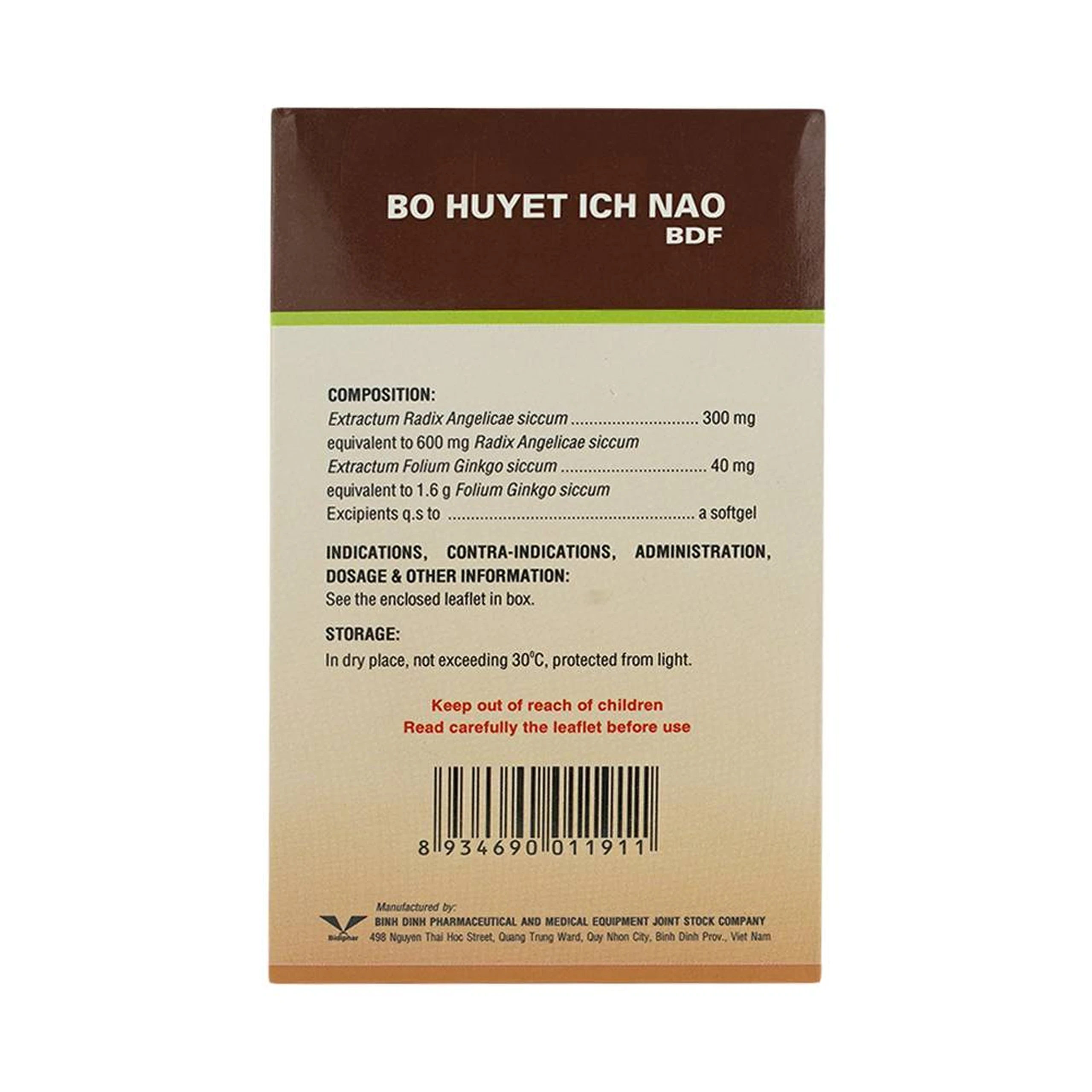Thuốc Bổ Huyết Ích Não Bidiphar điều trị giảm trị nhớ, kém tập trung, thiểu năng tuần hoàn não (6 vỉ x 10 viên)