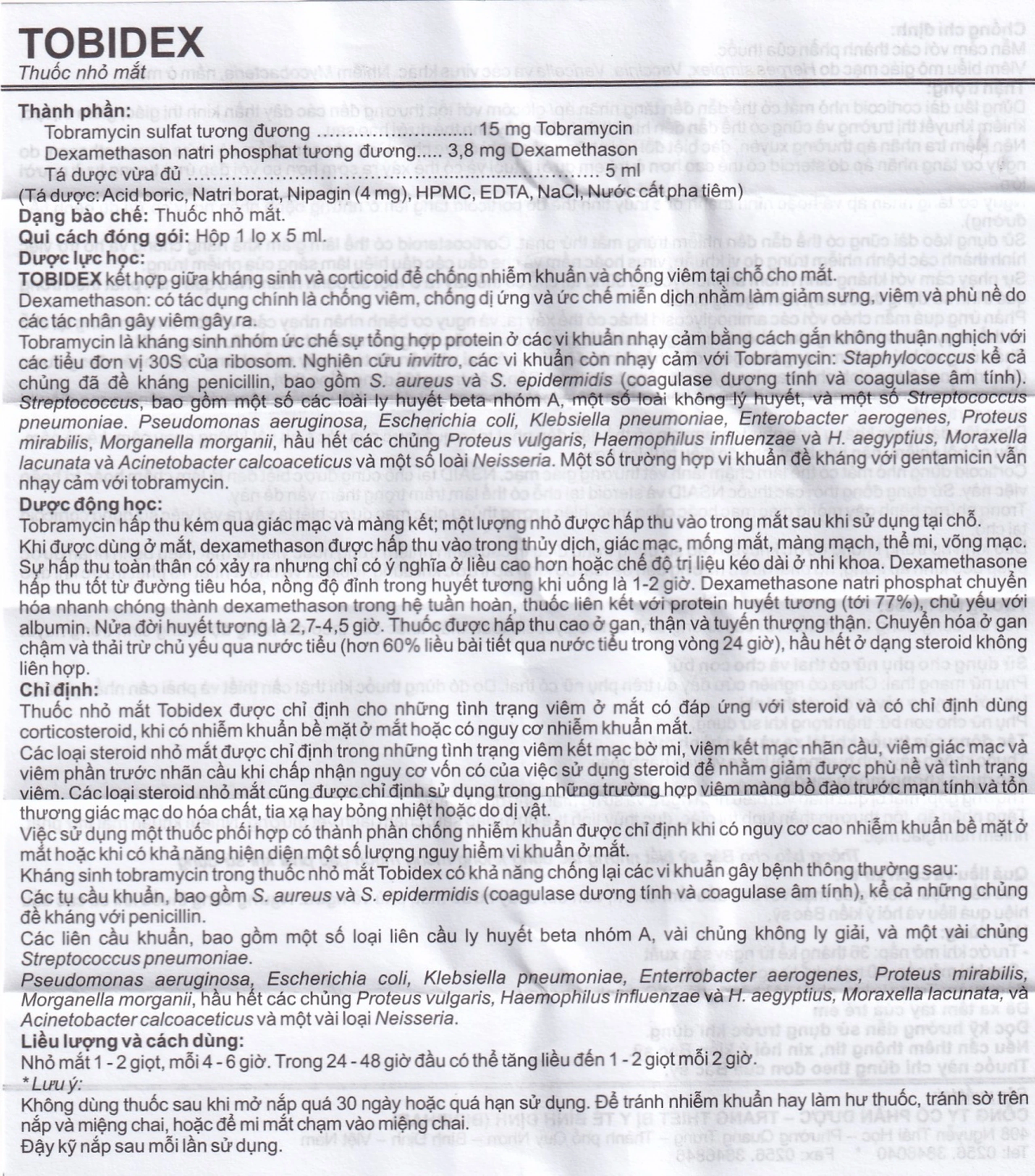 Thuốc nhỏ mắt Tobidex Bidiphar điều trị viêm mắt (5ml)