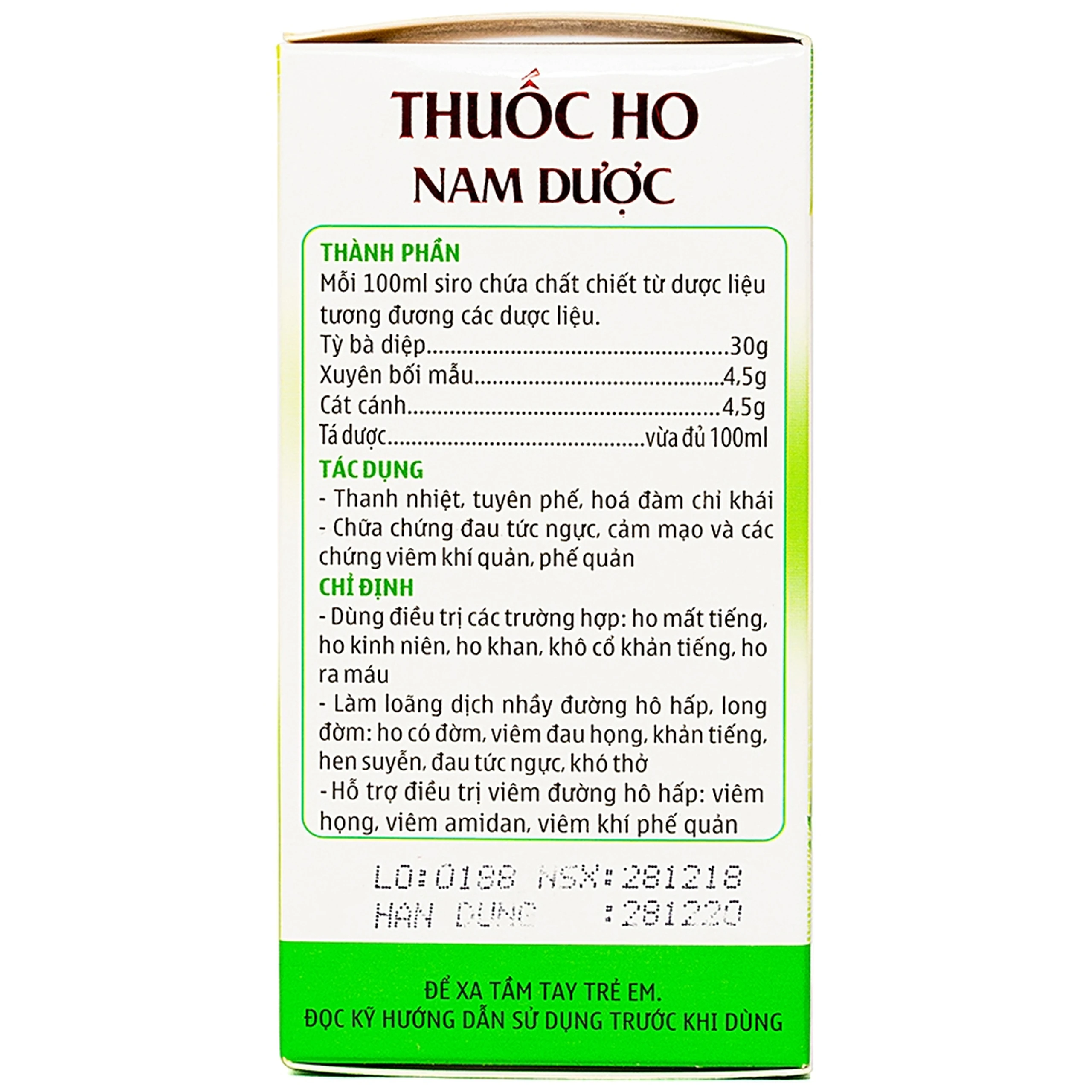 Siro ho Nam Dược điều trị ho, long đờm (100ml)