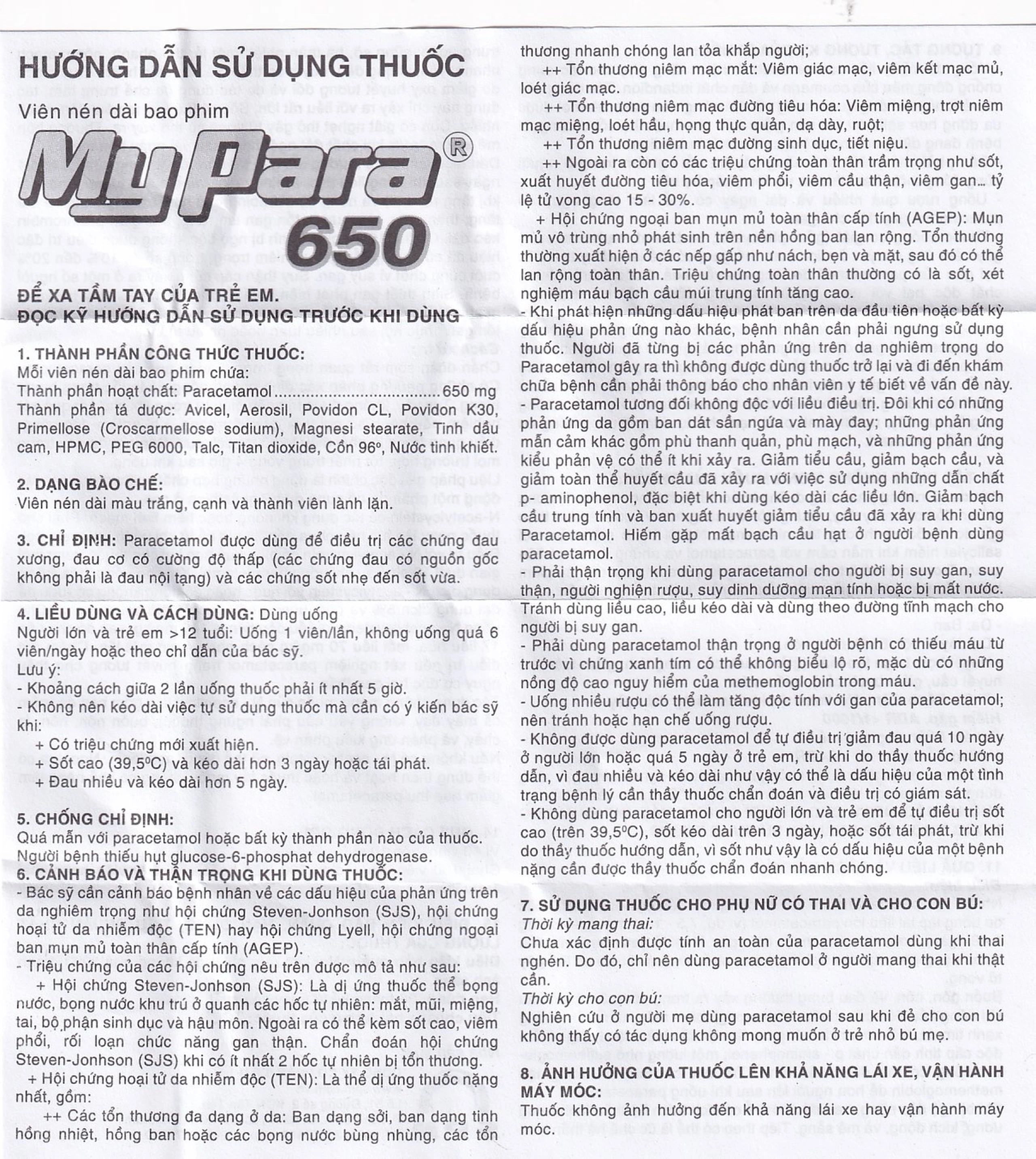 Thuốc My Para 650mg S.P.M hỗ trợ giảm đau hạ sốt (10 vỉ x 10 viên)