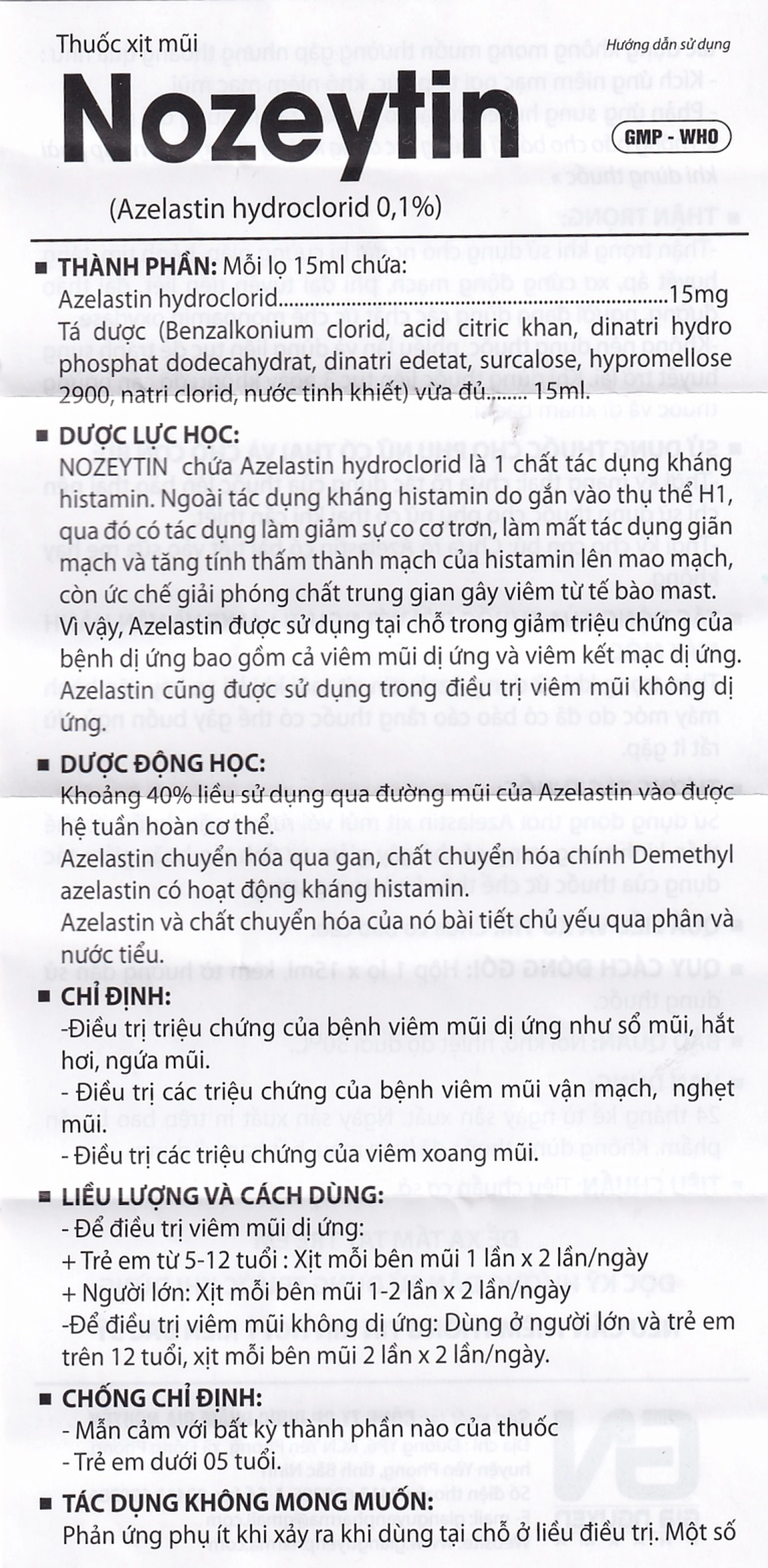 Thuốc xịt mũi Nozeytin Gia Nguyễn điều trị viêm mũi dị ứng, sổ mũi, hắt hơi, ngứa mũi (15ml)
