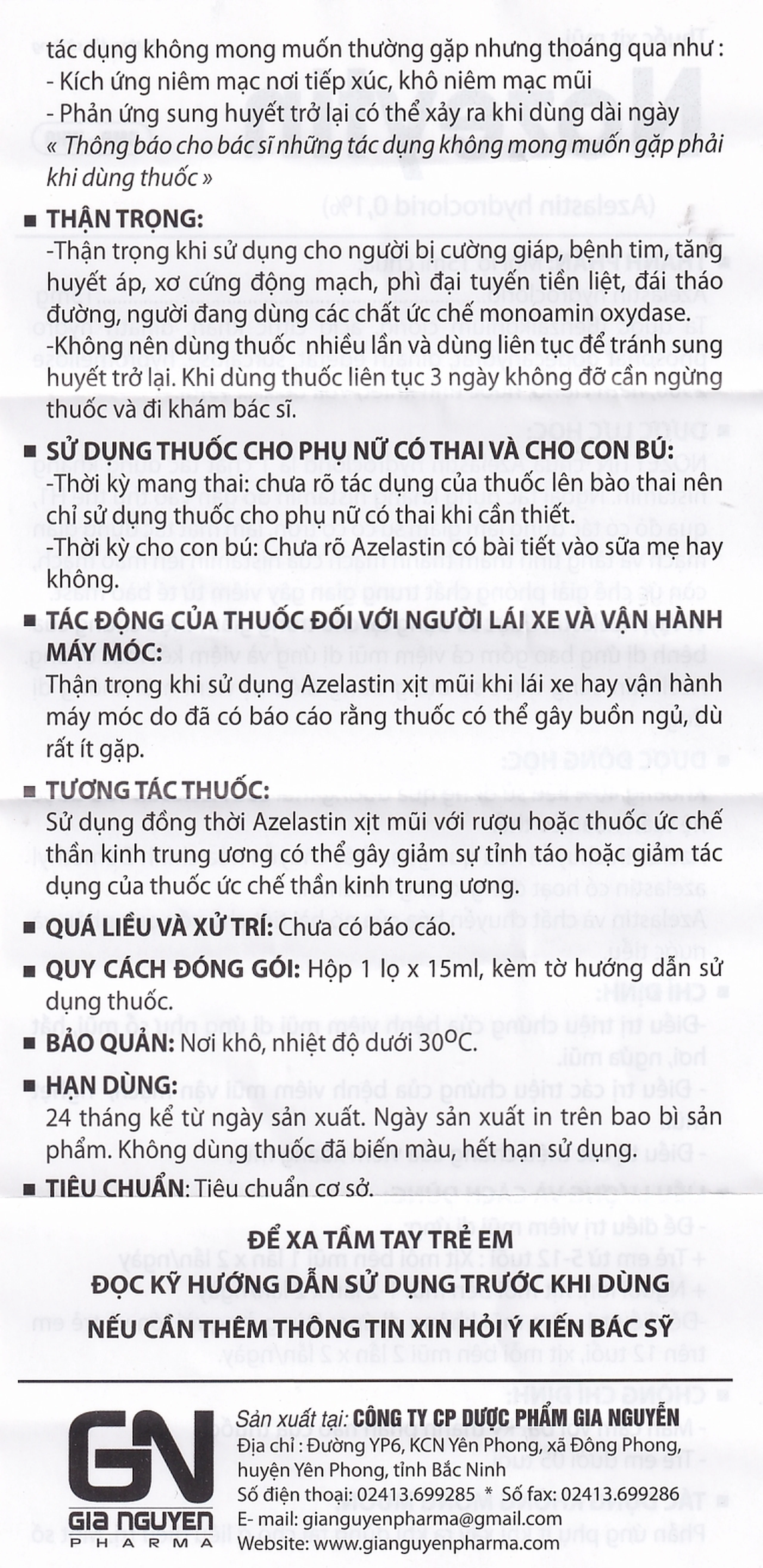 Thuốc xịt mũi Nozeytin Gia Nguyễn điều trị viêm mũi dị ứng, sổ mũi, hắt hơi, ngứa mũi (15ml)