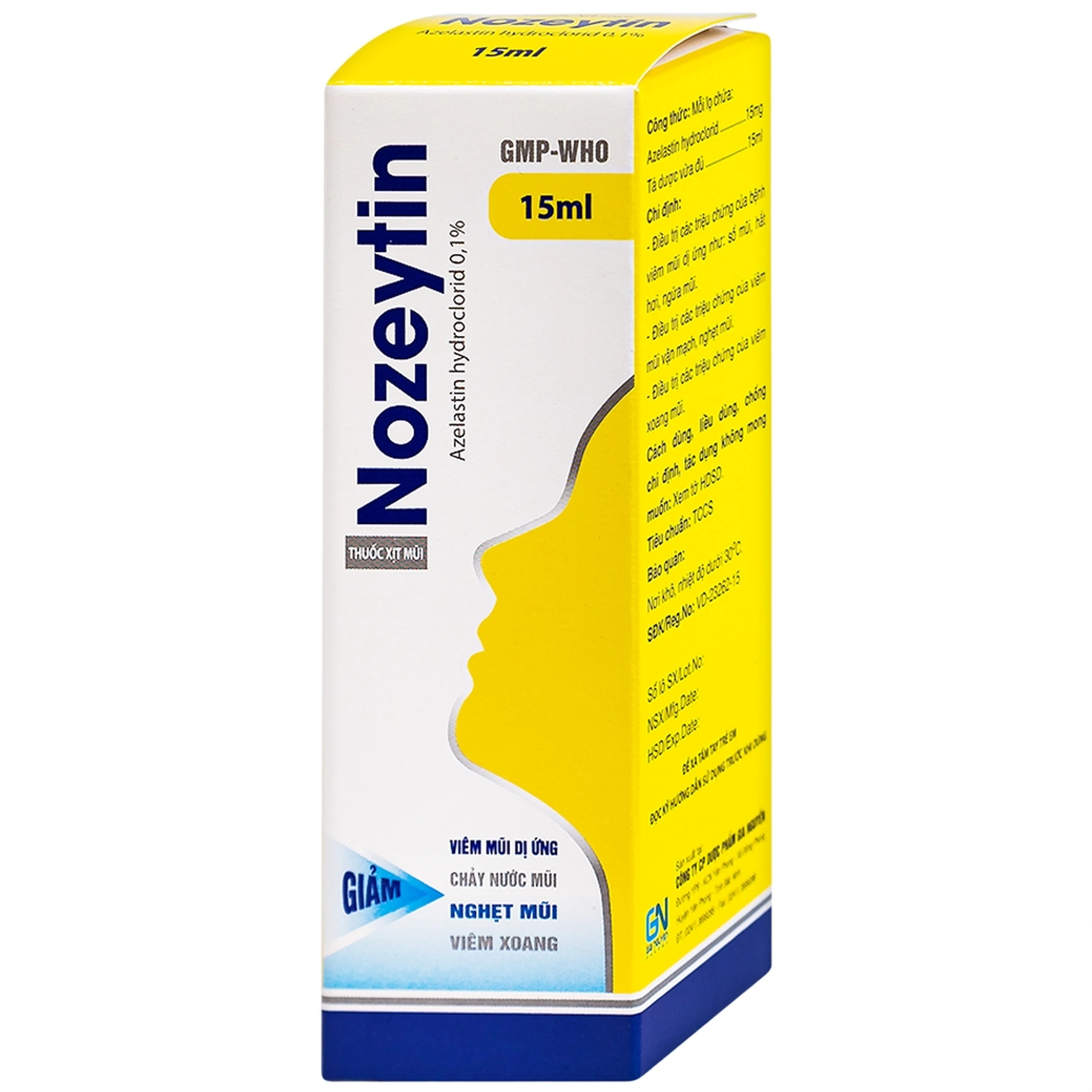 Thuốc xịt mũi Nozeytin Gia Nguyễn điều trị viêm mũi dị ứng, sổ mũi, hắt hơi, ngứa mũi (15ml)